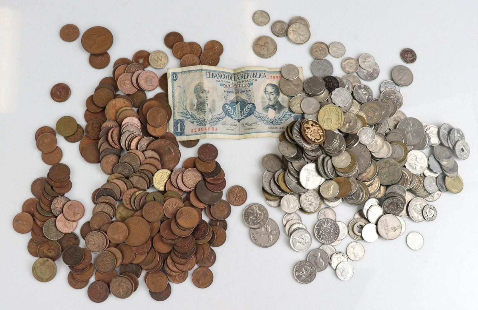 (2) Bags Canadian/British/Caribbean/French Coins: (2) Bags Canadian/British/Caribbean/French Coins, copper, nickel, mostly mid 20th c
