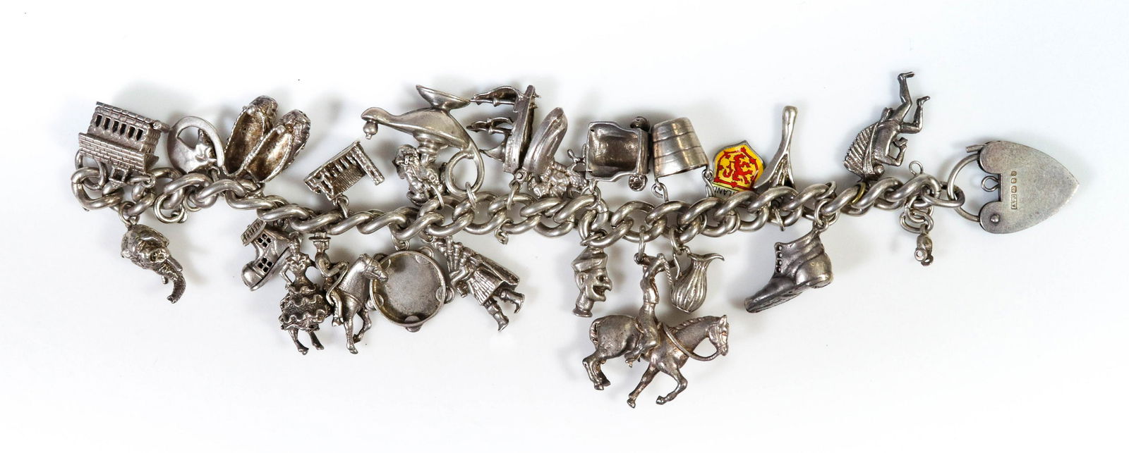 Sterling Silver Charm Bracelet: Sterling Silver Charm Bracelet, 33 charms, 3.4 TO