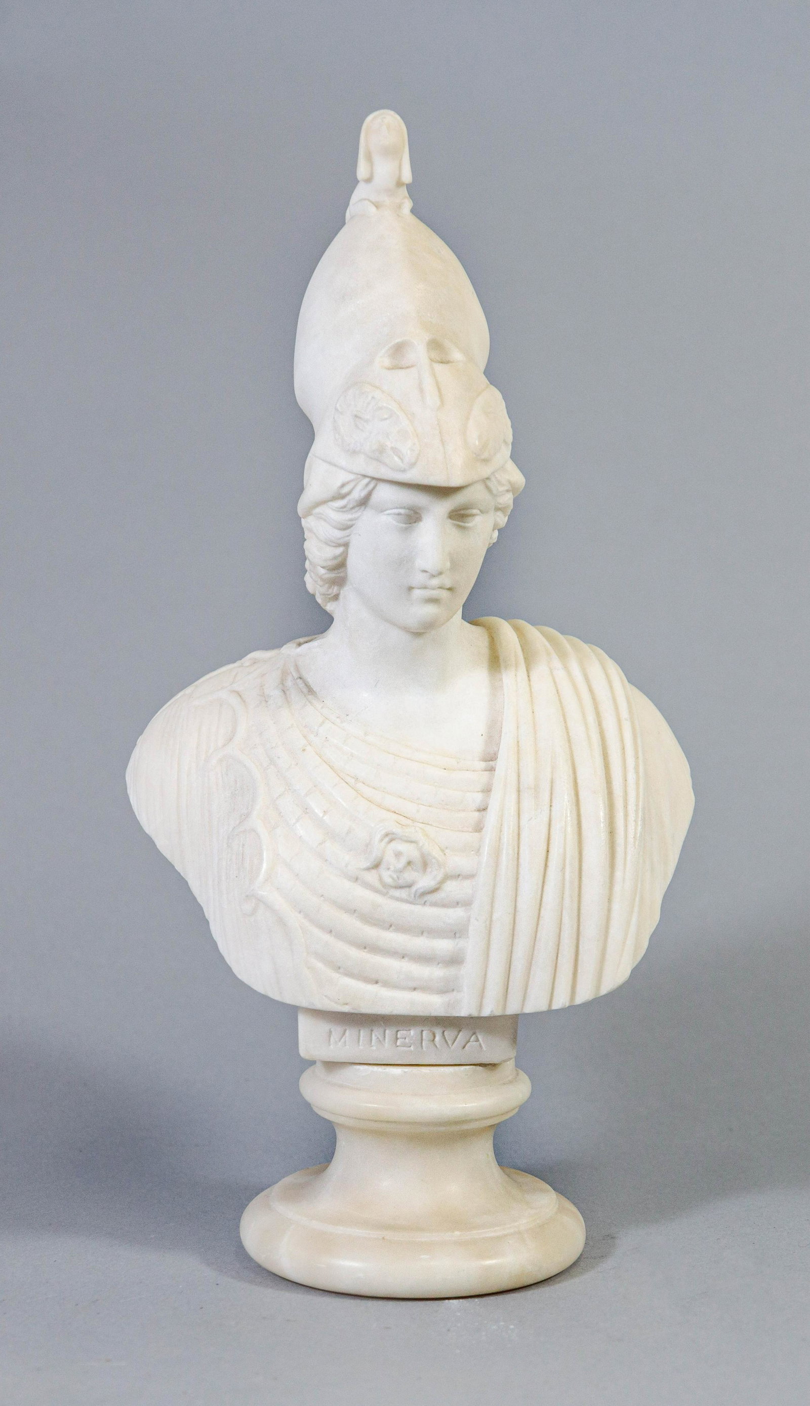 Alabaster Bust of Minerva: Alabaster bust of Minerva, 12-3/4" h