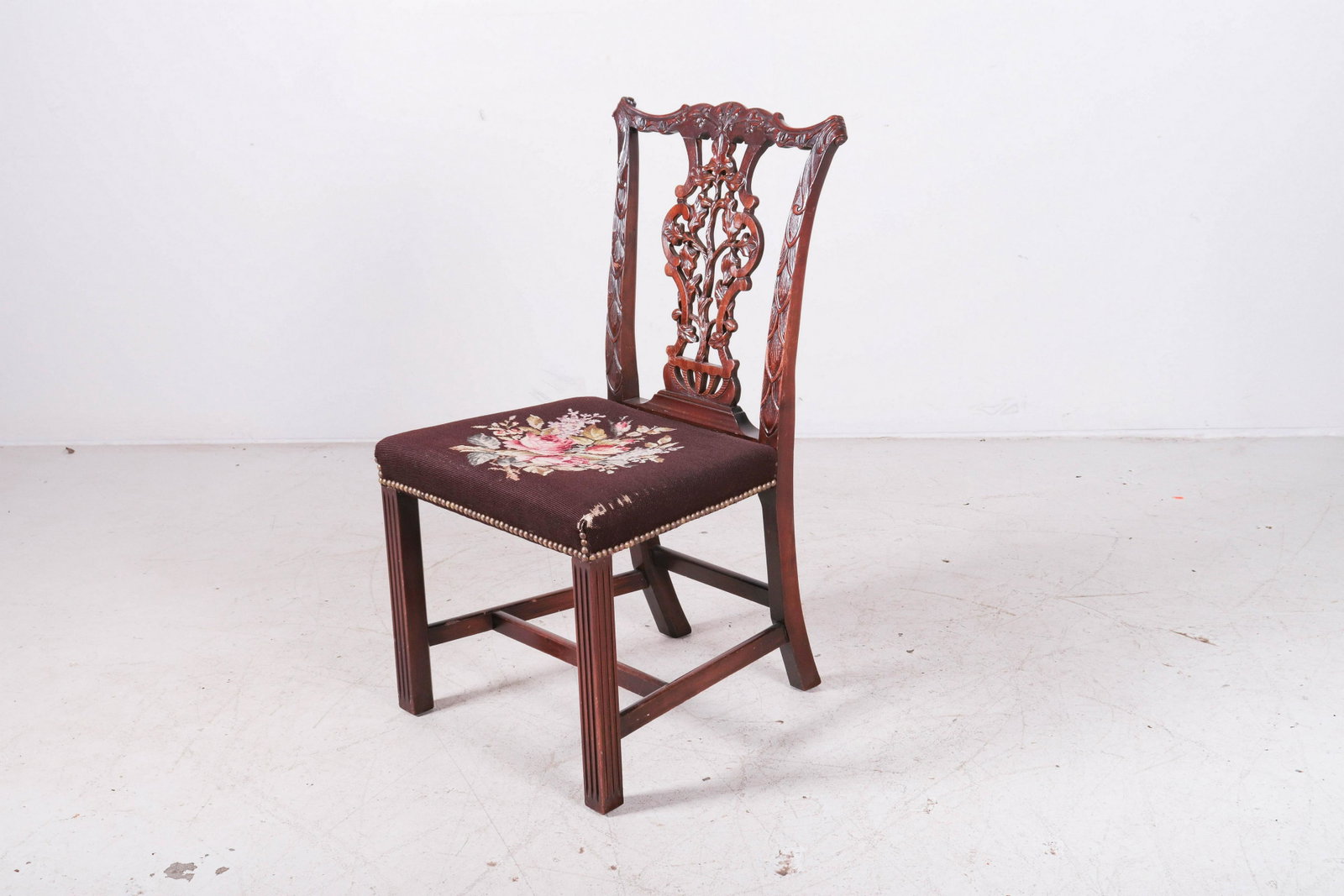 Carved Mahogany Chippendale Side Chair: Carved Mahogany Chippendale Side Chair, NP Seat, 20th c, 37" h