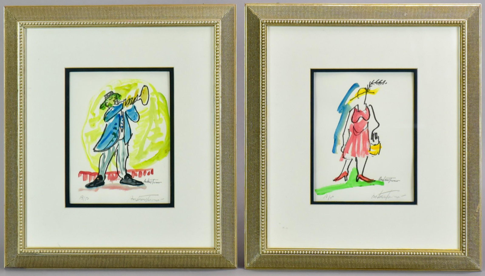 Andrew Turner (2) Serigraph Prints: Andrew Turner (African-American, 1944-2001) PA artist, (2) serigraph prints, silkscreen on paper, pencil signed "Andrew Turner", 8-1/2" x 6-1/2" sight, framed size 17-1/4" x 15-1/4"