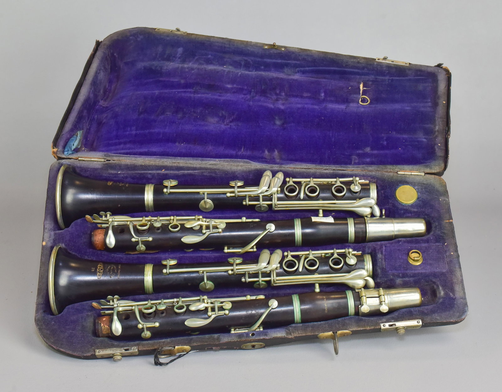 (2) Kohlert & Sons Wood Clarinets, A & Bb: (2) V Kohlert & Sons wood clarinets, Graslitz Czechoslovakia, one "A", one "Bb", in double case, corks & pads need to be replaced