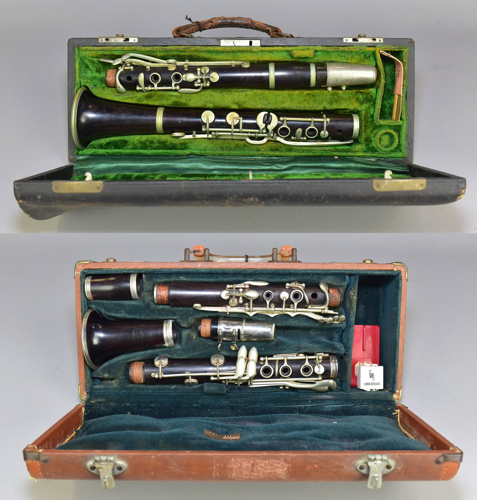 (2) French Wood Clarinets: (2) Wood clarinets made in France, with cases, c/o M LaCroix serial #22S6, Martin Freres Serial #1949, corks & pads need replacing