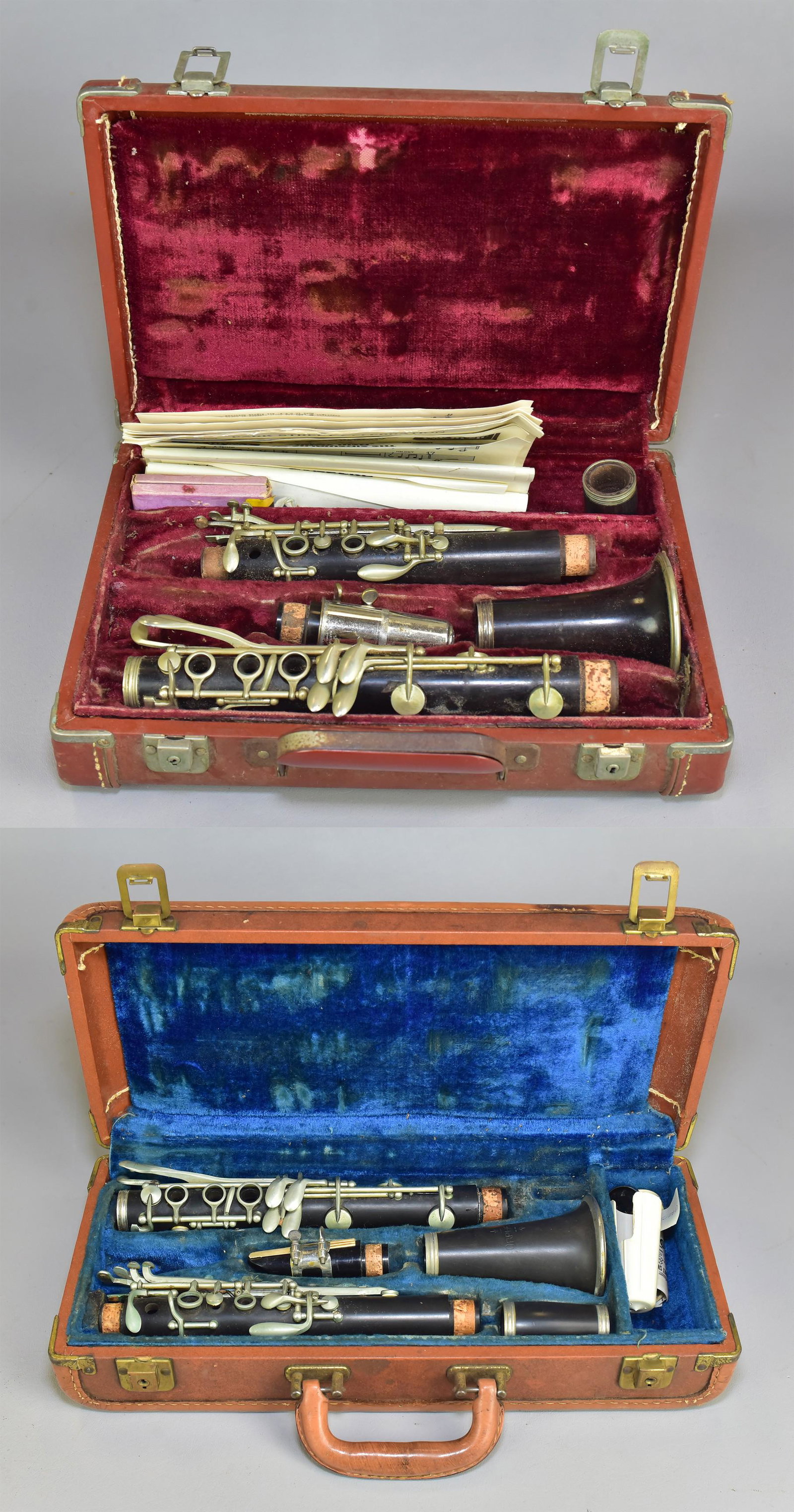 (2) Wood Clarinets: (2) Wood clarinets, with cases, c/o Orpheum serial #39594, Lyceum serial #B2060, corks & pads need replacing