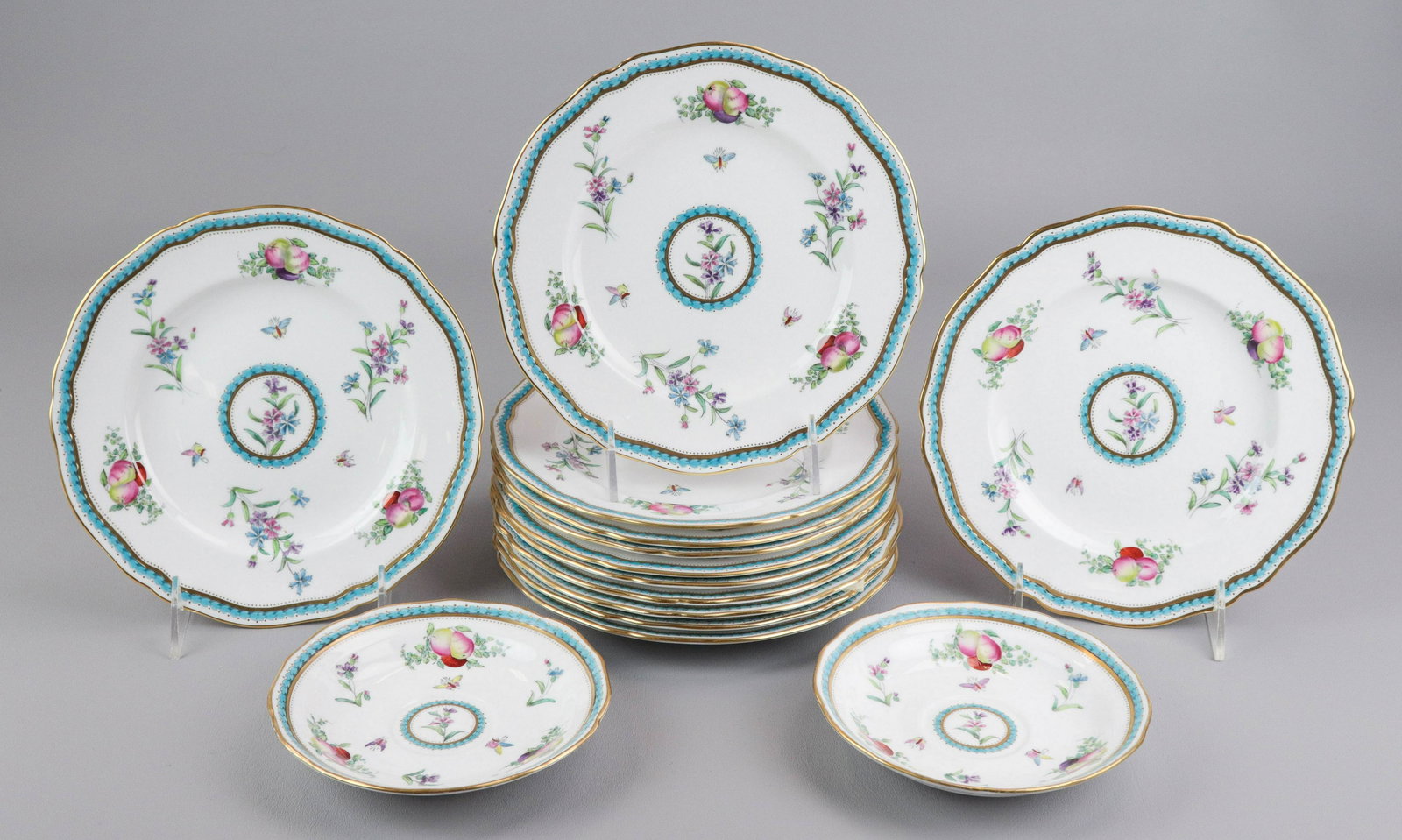 (14) Pcs Spode Trapnell Dinnerware: (14) Pcs Spode porcelain dinnerware, Trapnell pattern, c/o (12) 8" salad plates, (2) saucers