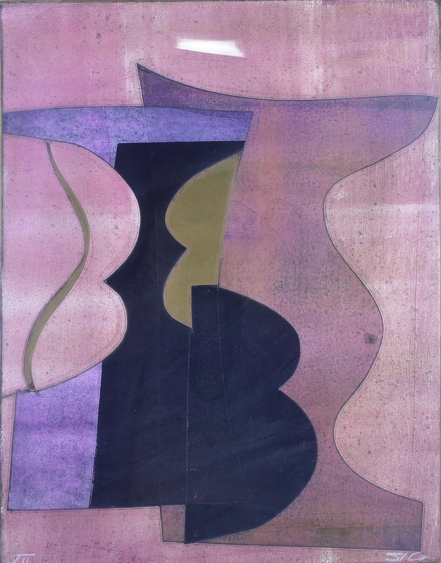 Ruth Sica Abstract Collage XII: Ruth Sica (American, b 1932) Abstract Collage XII, mixed media with printed paper and collage, signed "Sica", 23-3/4" x 18-1/8" sheet, framed 31-1/4" x 25-3/4", good condition