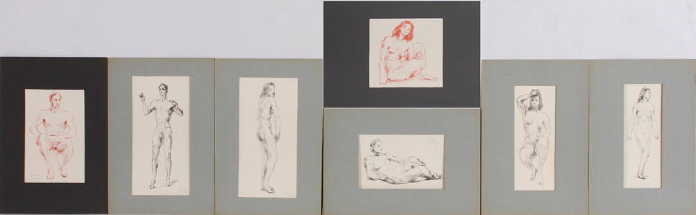 Richard Scheibe Portfolio of (7) Lithographs: Richard Scheibe (German, 1879-1964) portfolio of (7) lithographs depicting nude studies, each pencil signed "R. Scheibe 1947", sheet size 18-3/4" x 12-5/8", prints in good condition, portfolio in poor