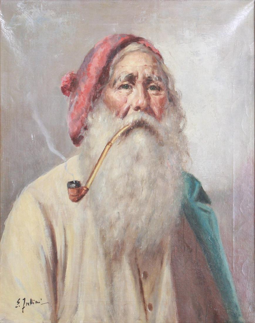 Enrico Frattini, Italian 1890-1968, "Man with Pipe": Enrico Frattini, Italian 1890-1968, "Man with Pipe", oil on canvas, signed E. Frattini, 20" x 16", framed 27-1/2" x 23-1/4", good condition