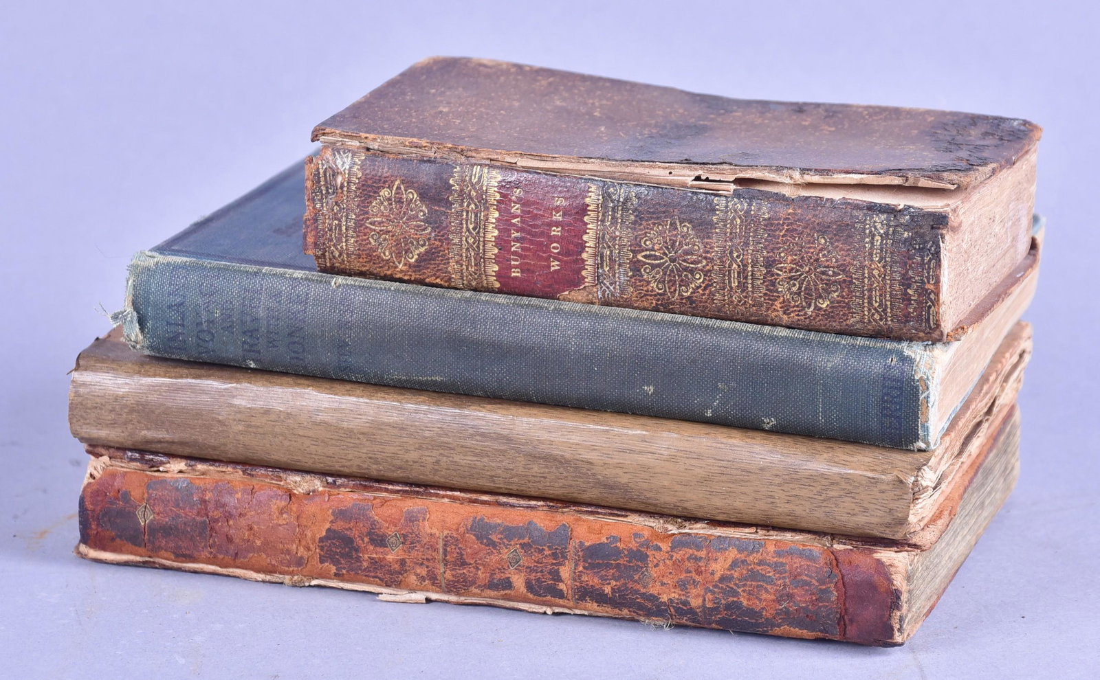 (4) Antique Books: (4) Antique books including "Dialogues, Letters and Essays", 1810, by Andrew Fuller; "Pleasures of Hope", 1814, by Samuel Rogers; "Grace Abounding", 1828, by John Bunyan; "Inland Voyage and Travels wi