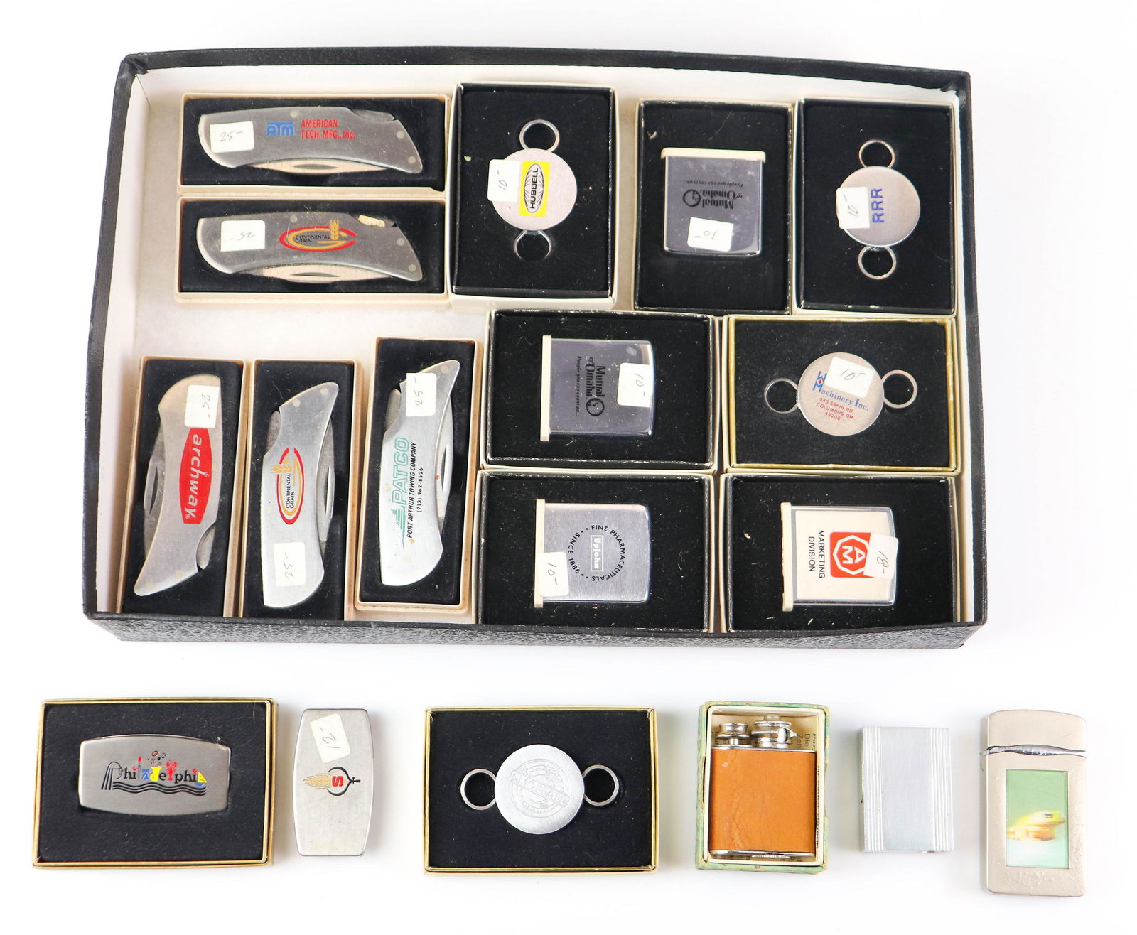 Collection of Zippo Lighters and Key Chains: (19) Pc Collection of Zippo Lighters and Keychains