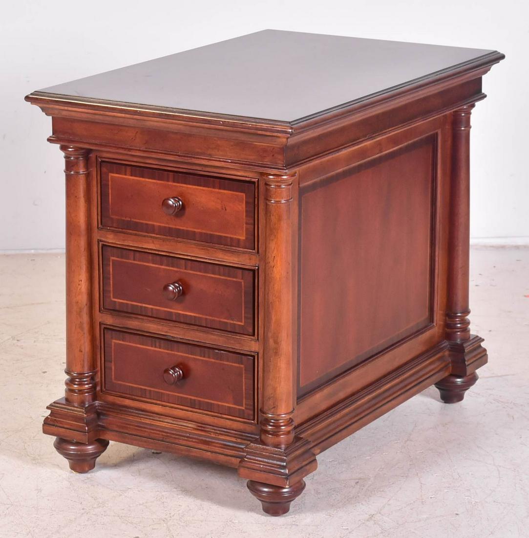 Thomasville 3-drawer stand: Thomasville walnut finished inlaid three drawer stand, banded top and drawer fronts, 26"h x 20"w x 30"l