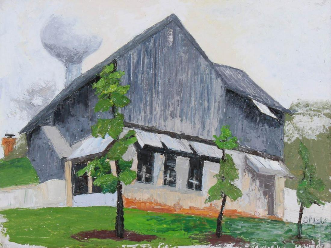 Sherry McVickar Painting "Nutting Bar": Sherry McVickar, 20th C American PA artist, painting "Nutting Bar" oil on board, signed "S. McV", 12" x 16", framed 17-3/4" x 21-1/2", good condition