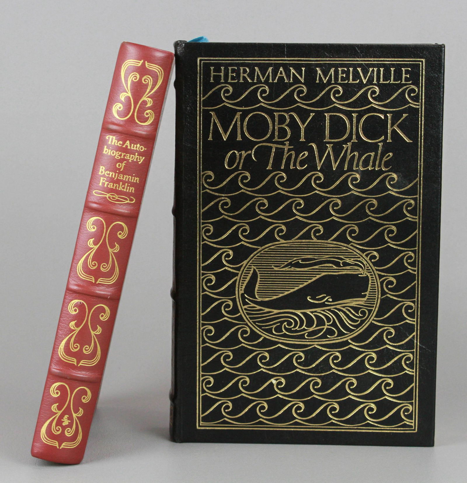 (2) Eastern Press Collectors Edition Books: Eastern Press Collectors Edition Moby Dick and Eastern Press Limited Edition The Autobiography of Benjamin Franklin, leather bound with gold embossed decoration.