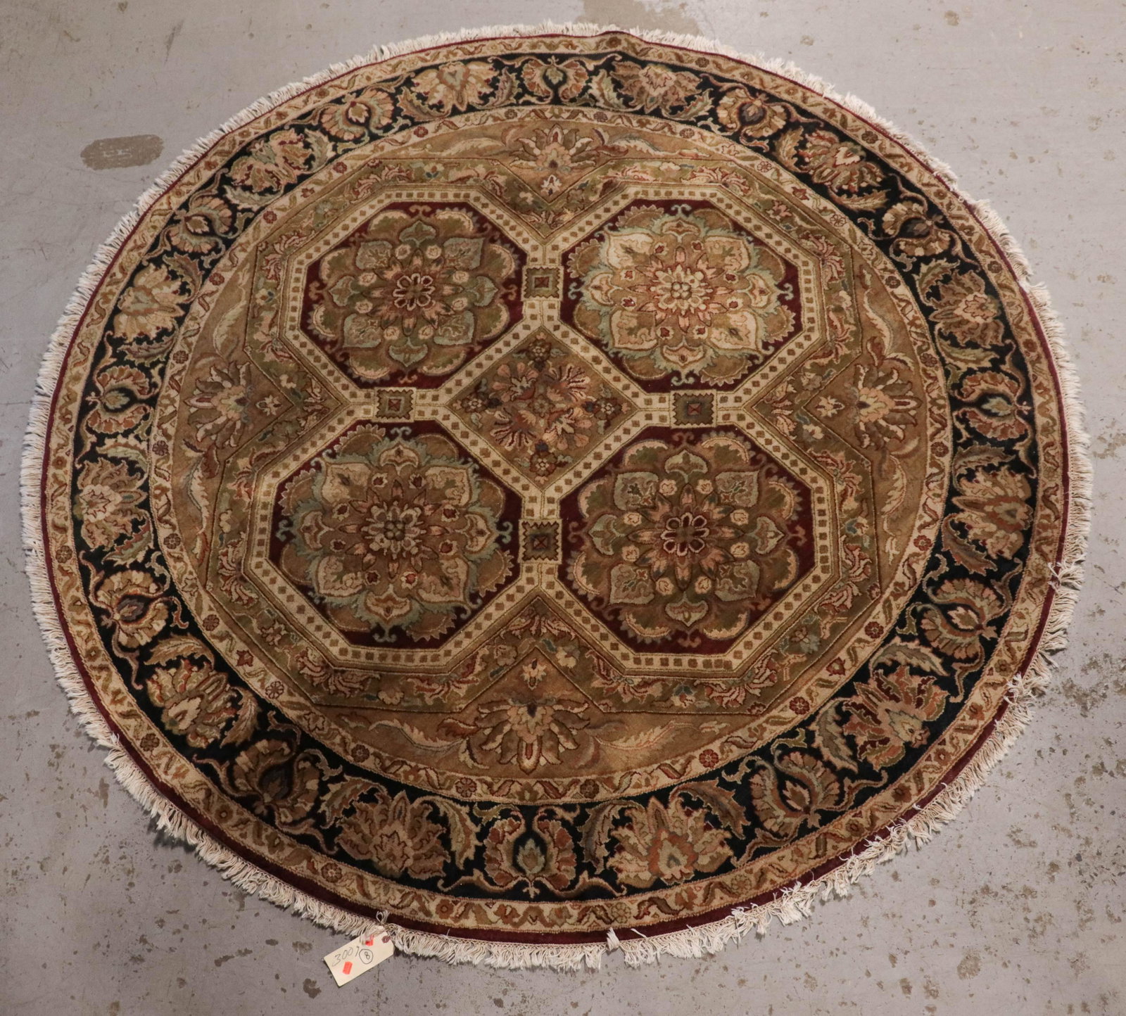 8' Round Indo Aubusson Rug: 8' Round Indo Aubusson, Unusual motif
