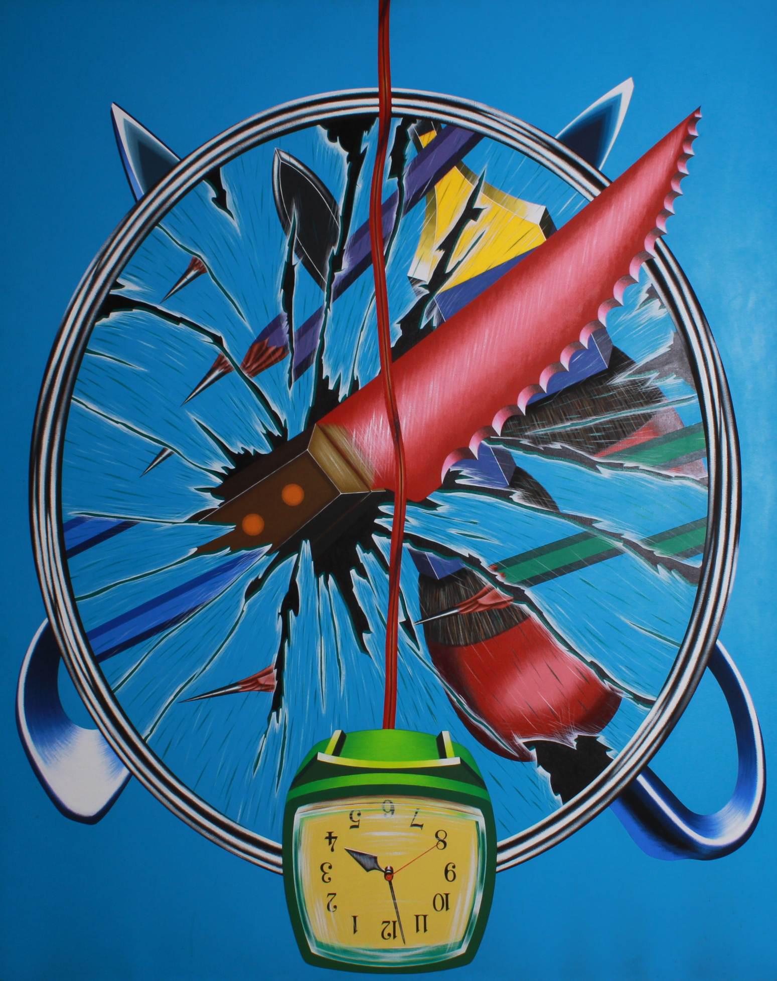 Naoto Nakagawa Painting "Birth": Naoto Nakagawa (Japanese-American, B 1944) painting "Birth", acrylic on canvas, signed "Nakagawa" on reverse, very good condition