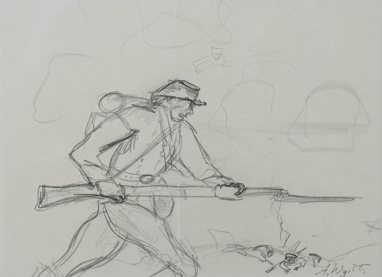Andrew Wyeth, American, pencil drawing, Civil War: Andrew Wyeth, American, 1917-2009, pencil drawing, Civil War Soldier, early drawing by Wyeth, pencil on paper, signed A. Wyeth, includes COA dated 10/10/06, Provenance: Lee Conklin, Discount Picture F
