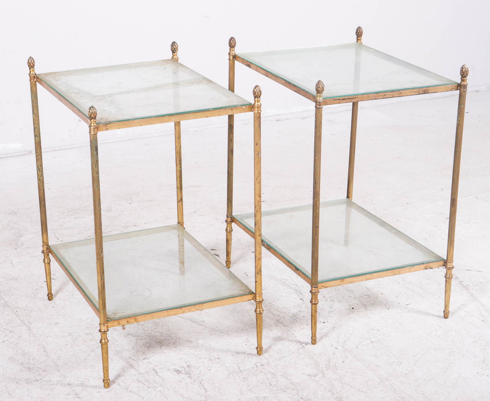 Pr Regency style gilt metal glass top side tables (1 of 2)
