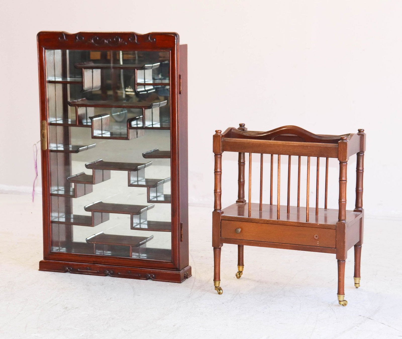 (2) Mahogany canterbury and Asian style hanging etagere (1 of 1)