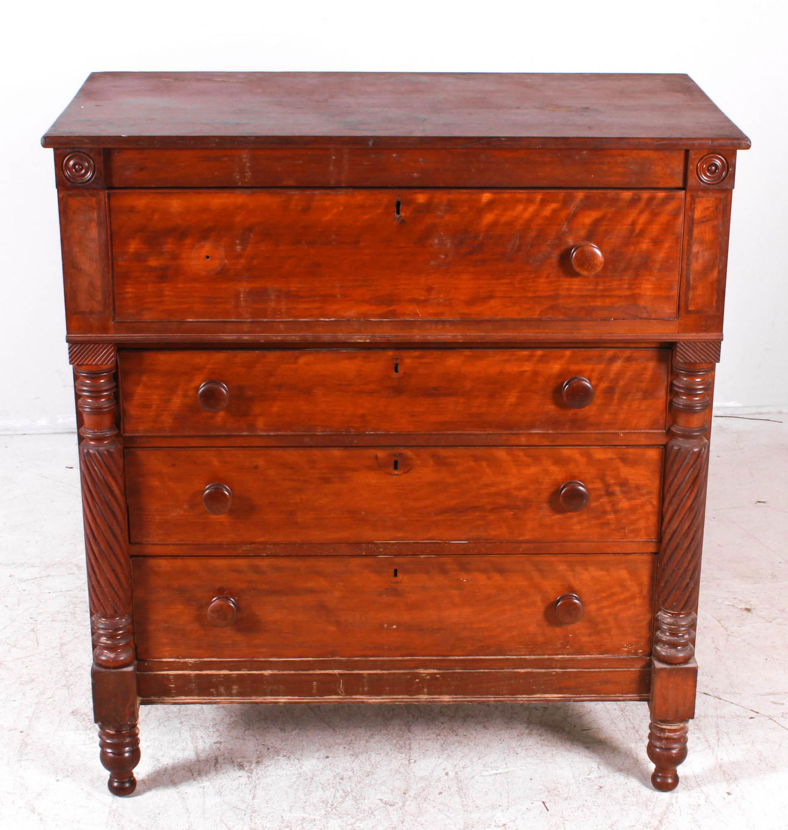 Transitional Sheraton/Empire figural cherry chest (1 of 9)