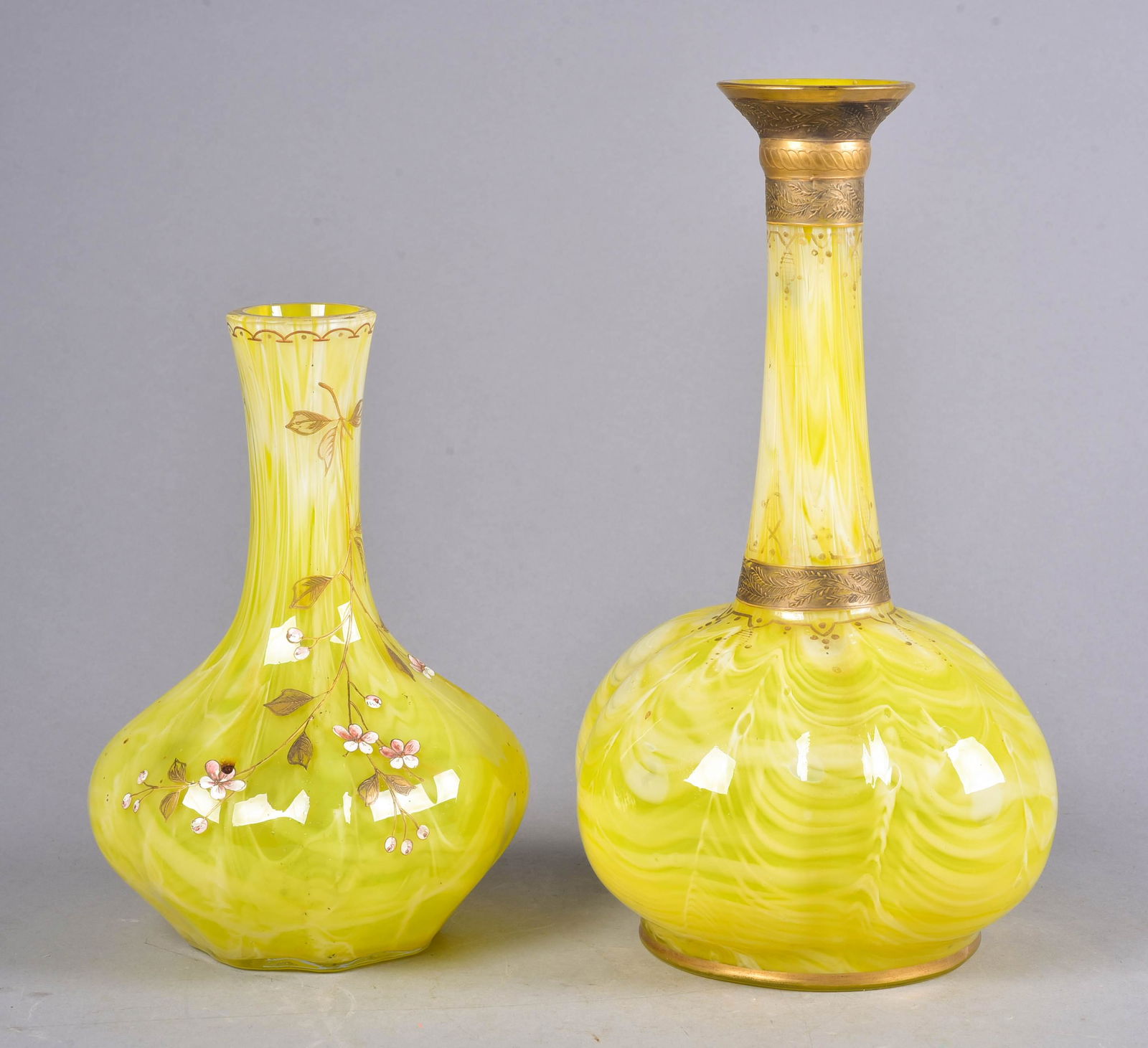 (2) 19th c. Lemon Spatter Glass Vases (1 of 2)