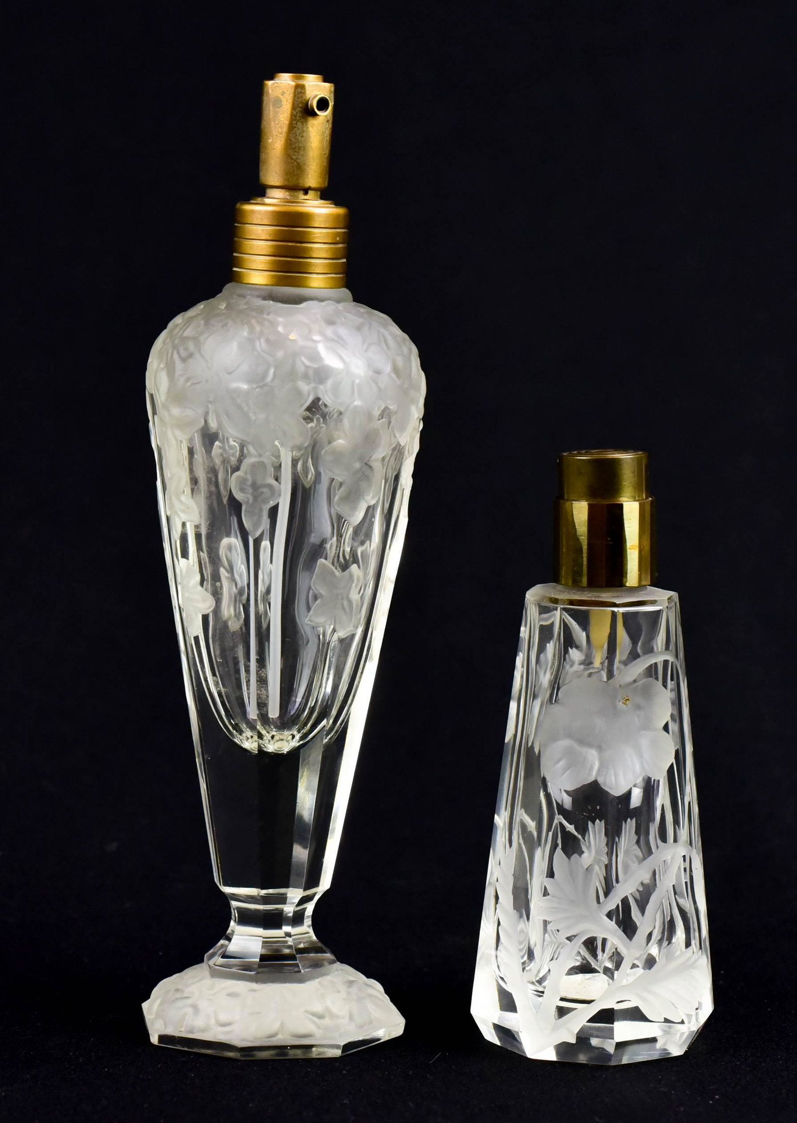 (2) Czech Floral Decorated Perfumes: (2) Czech floral decorated perfumes, 8-3/4"h and 5-1/4"h, unsigned