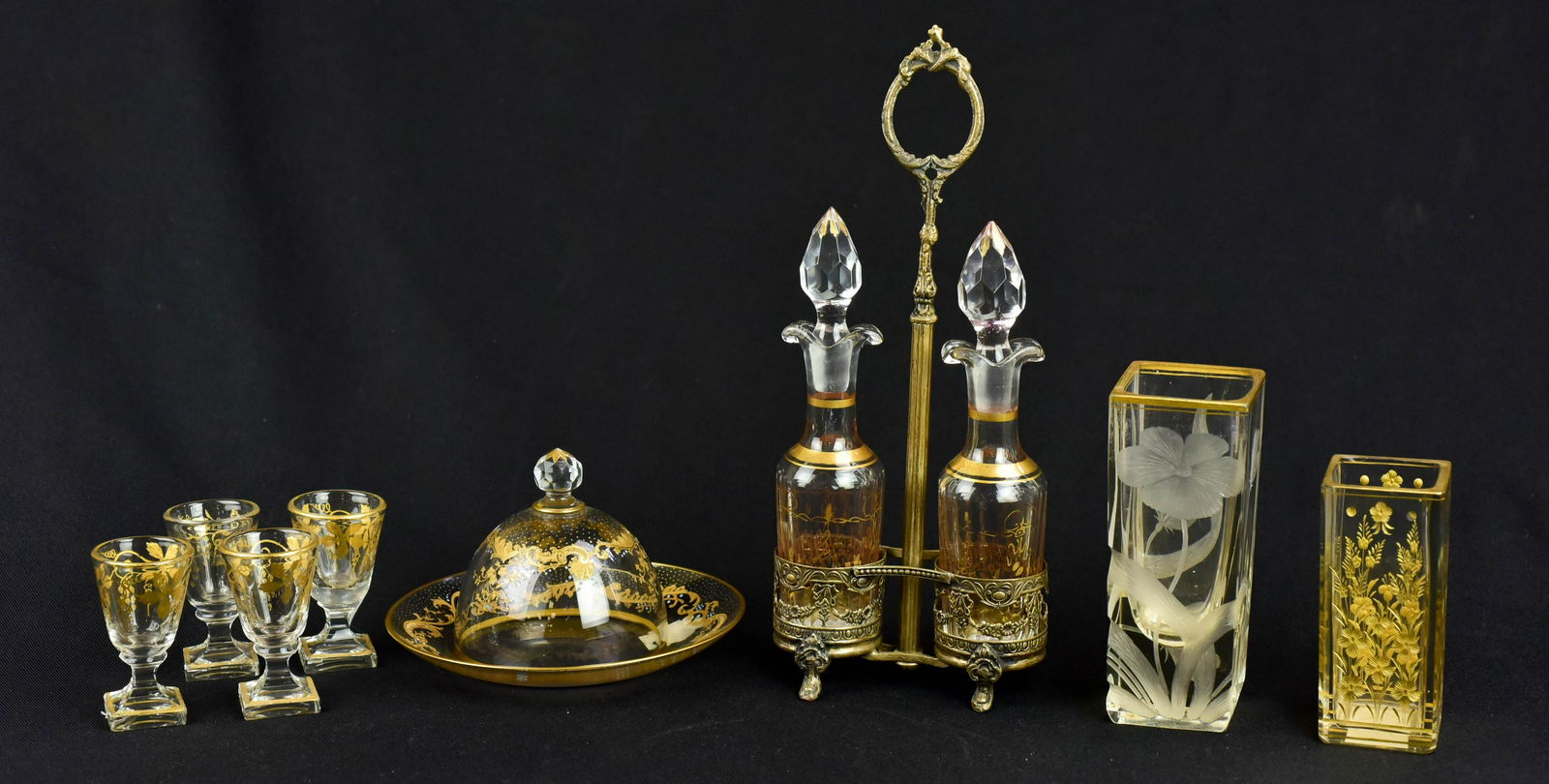 (9) Pcs 19th c. Gilt Painted Glass (1 of 1)