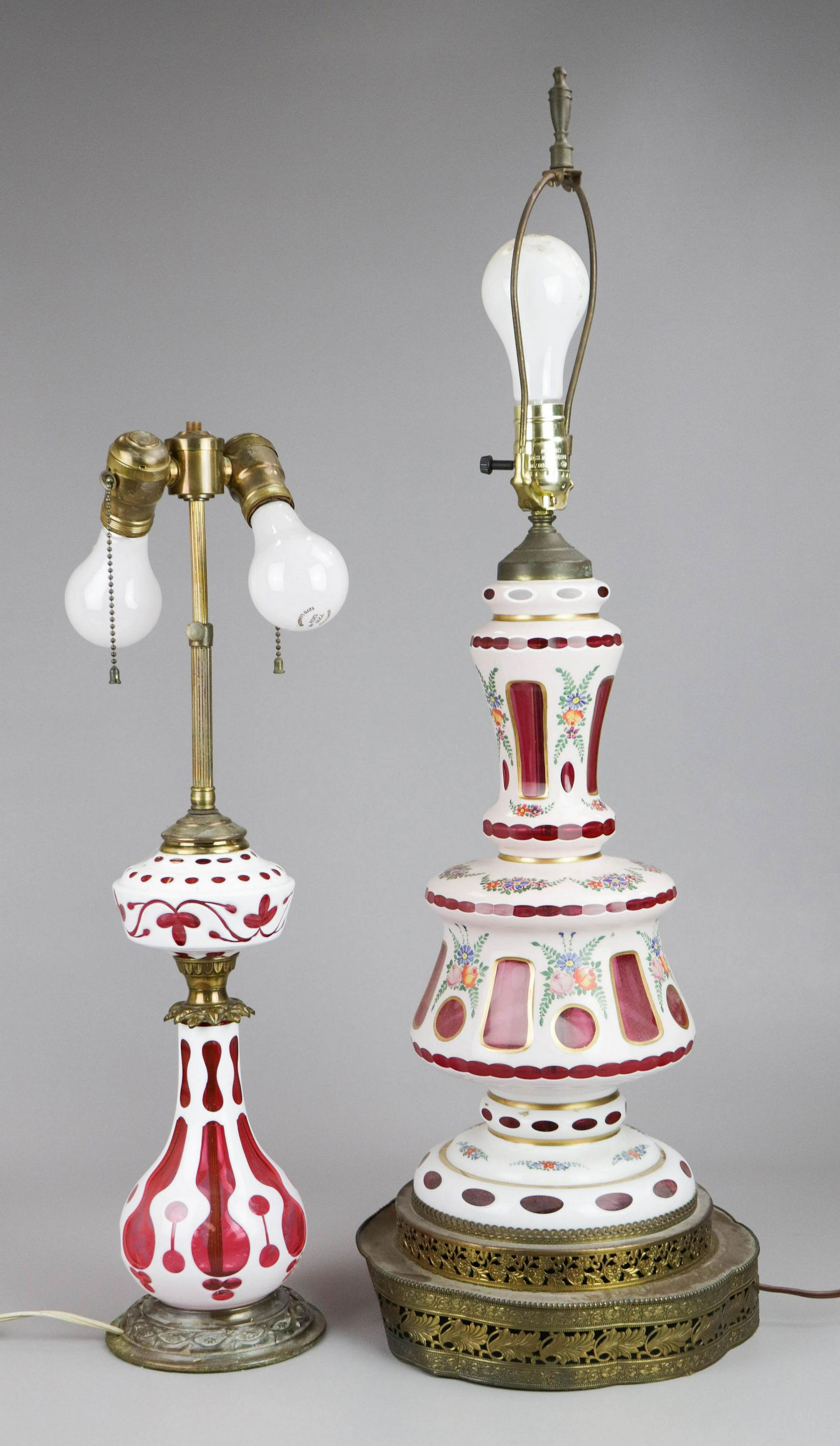 (2) Bohemian Glass Enamel Painted Table Lamps (1 of 1)