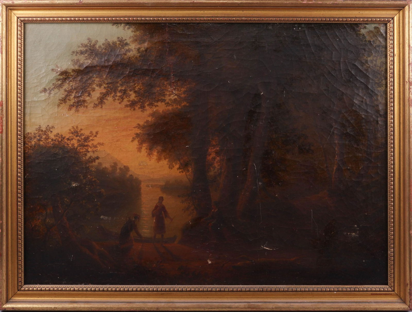 19th C Hudson River Landscape w/Native American (1 of 6)
