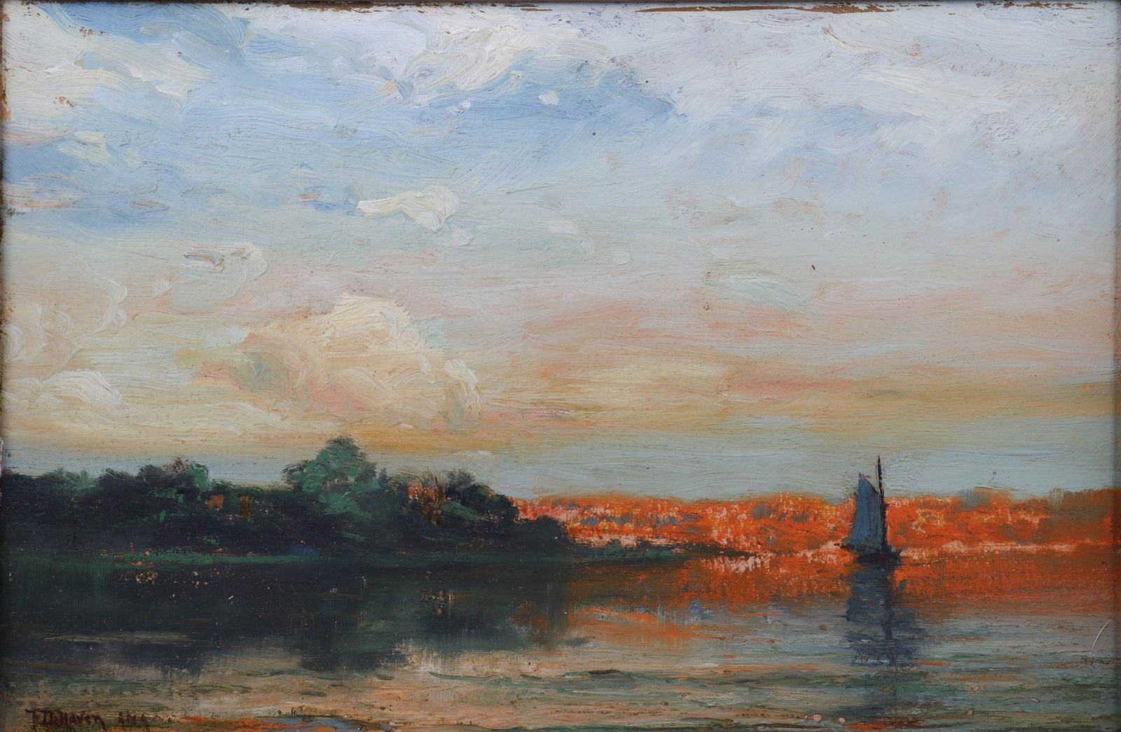 19th C Landscape Painting w/Sailboat (1 of 4)