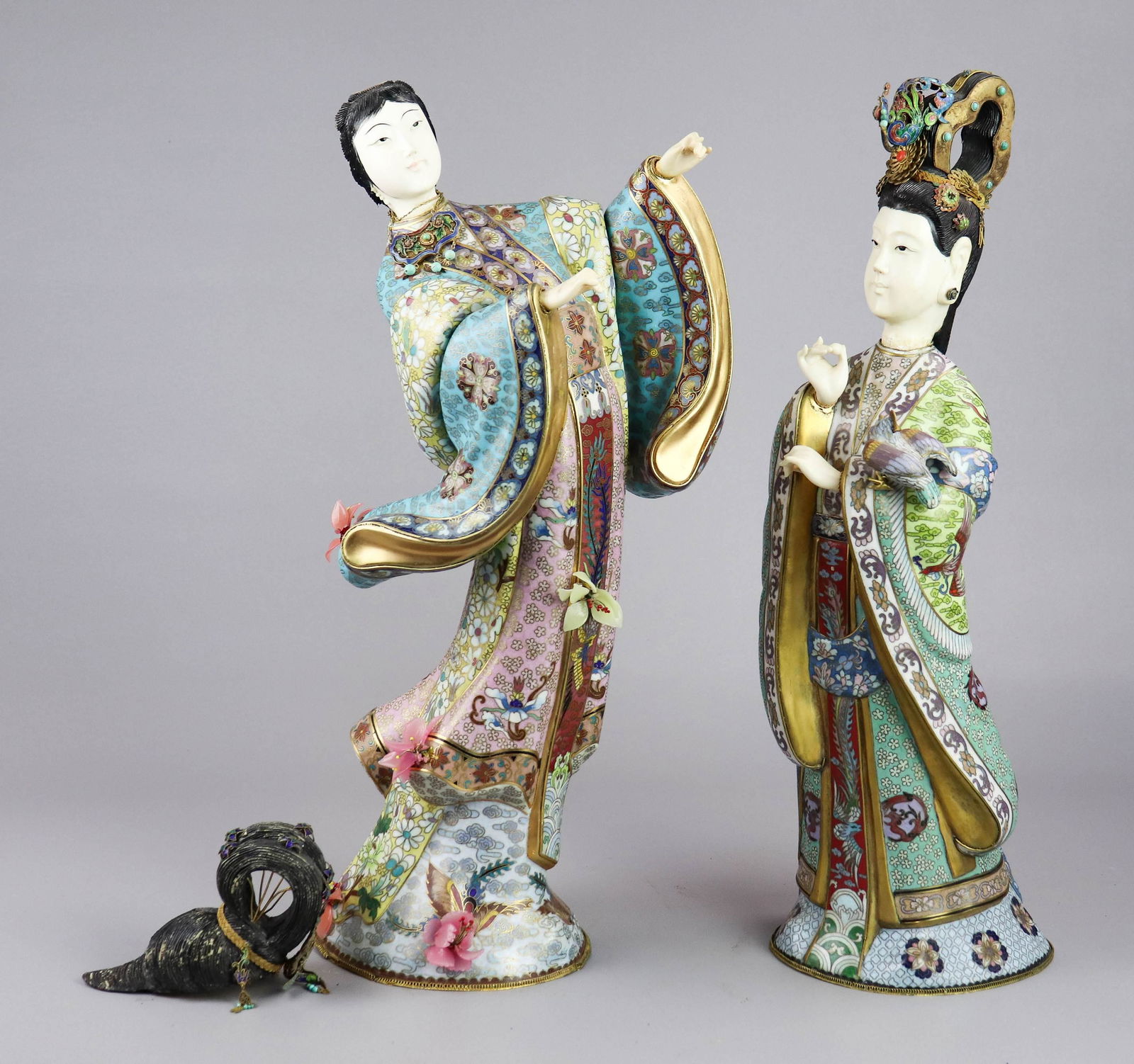 (2) Chinese Cloisonne Maiden Figures (1 of 5)