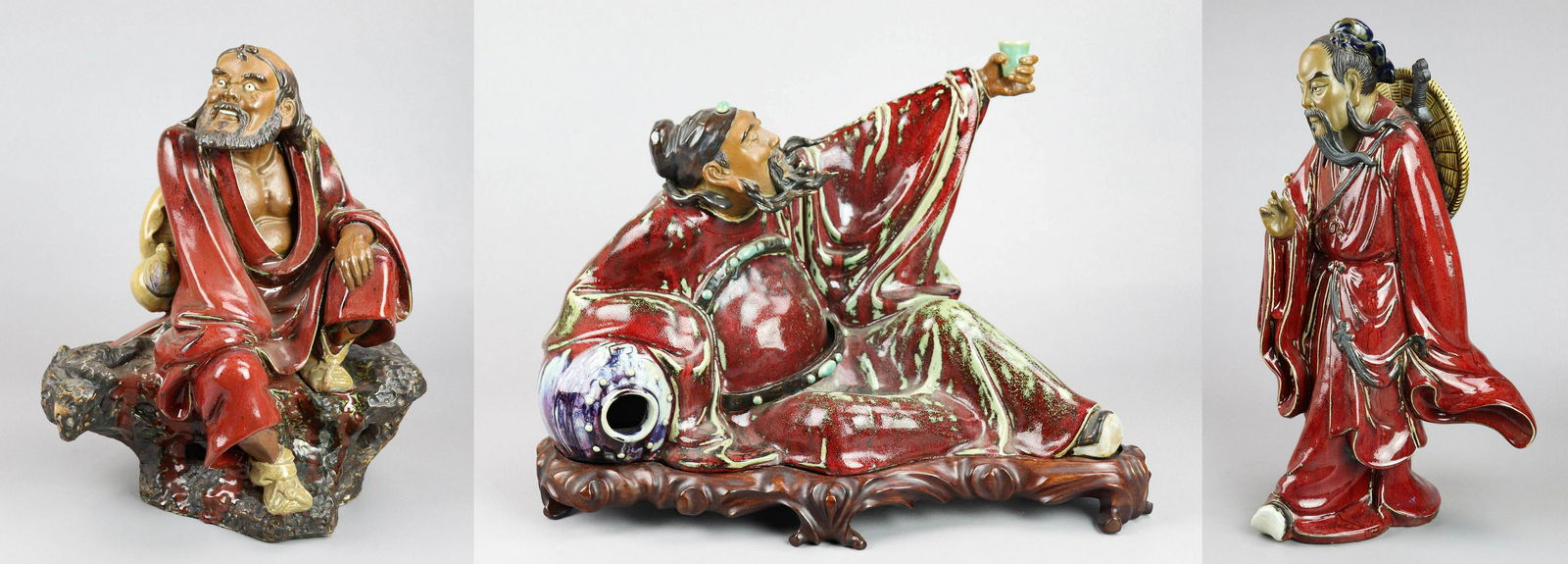 (3) Chinese Shiwan Pottery Figures (1 of 12)