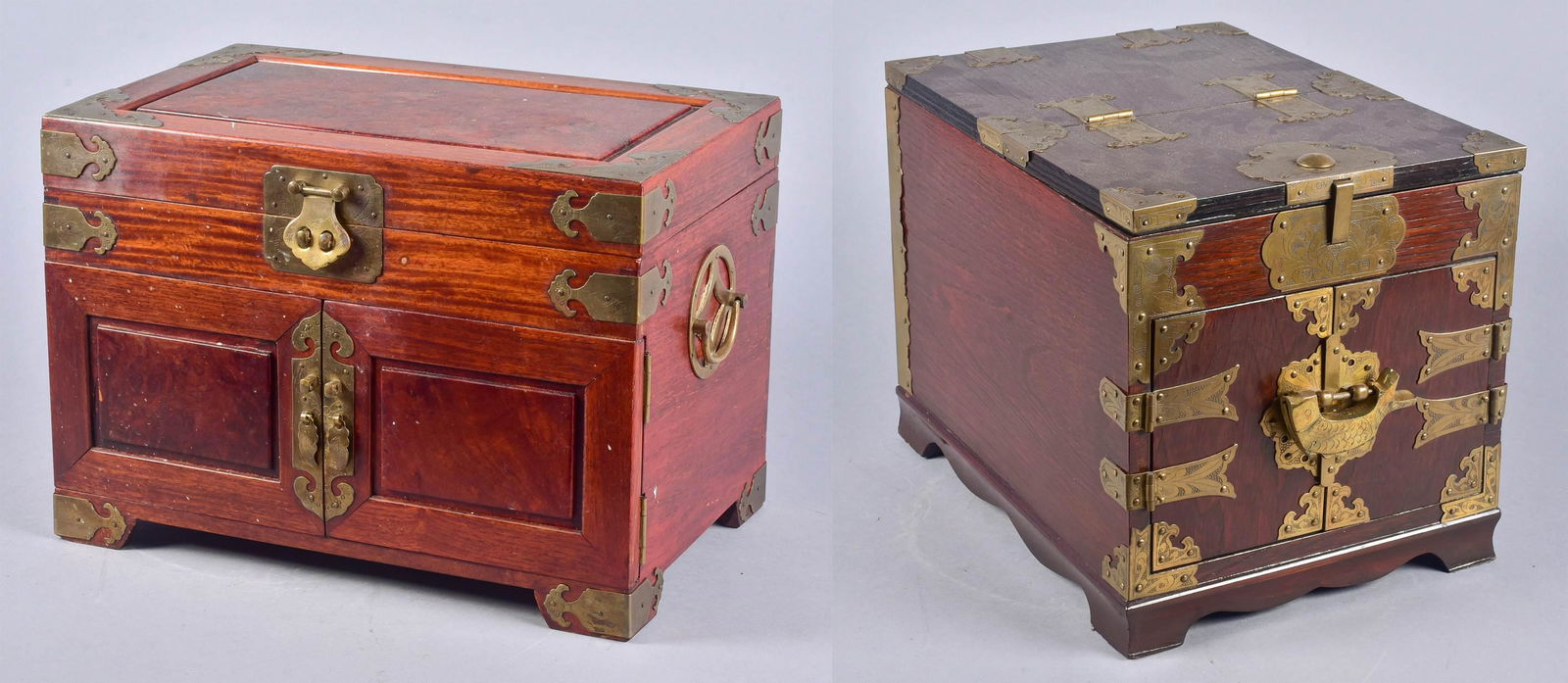 (2) Chinese Wood Boxes with Bronze Mounts (1 of 6)