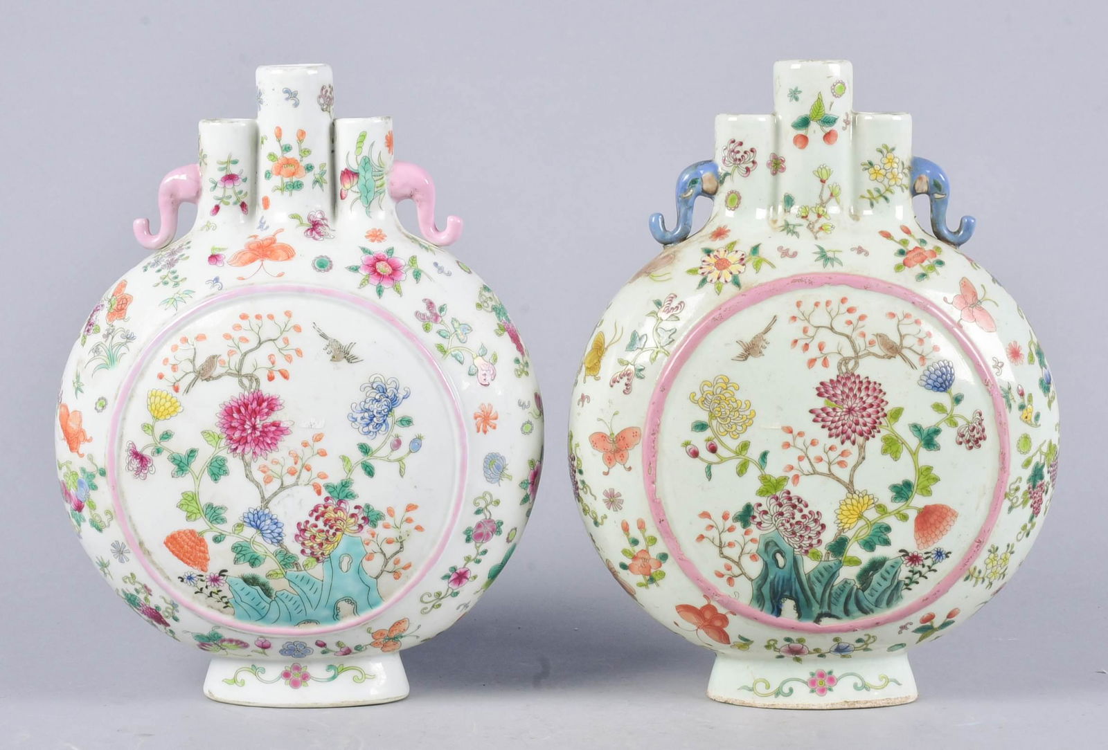 (2) Chinese Famille Rose Moon Flask Vases (1 of 4)