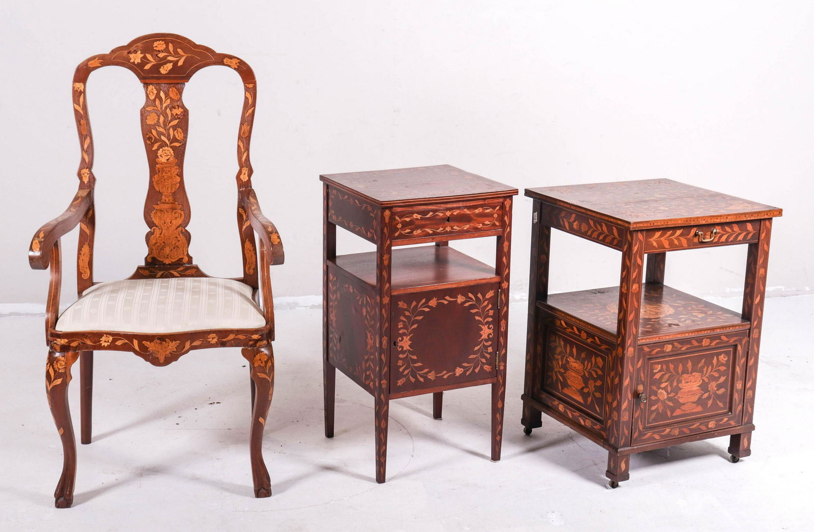 (2) Herts Bros marquetry inlaid Dutch style nightstands (1 of 17)