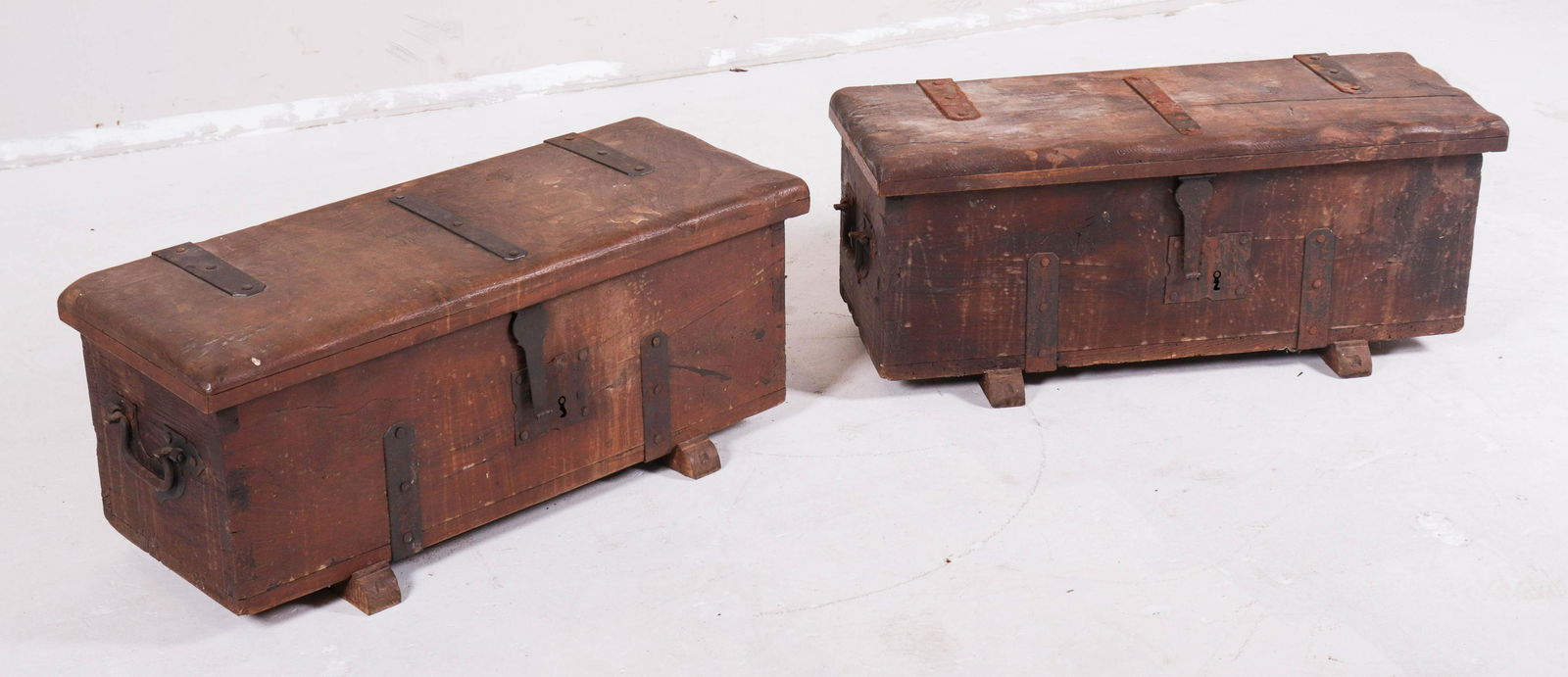 Pair chests with iron hammered mounts and hardware (1 of 1)
