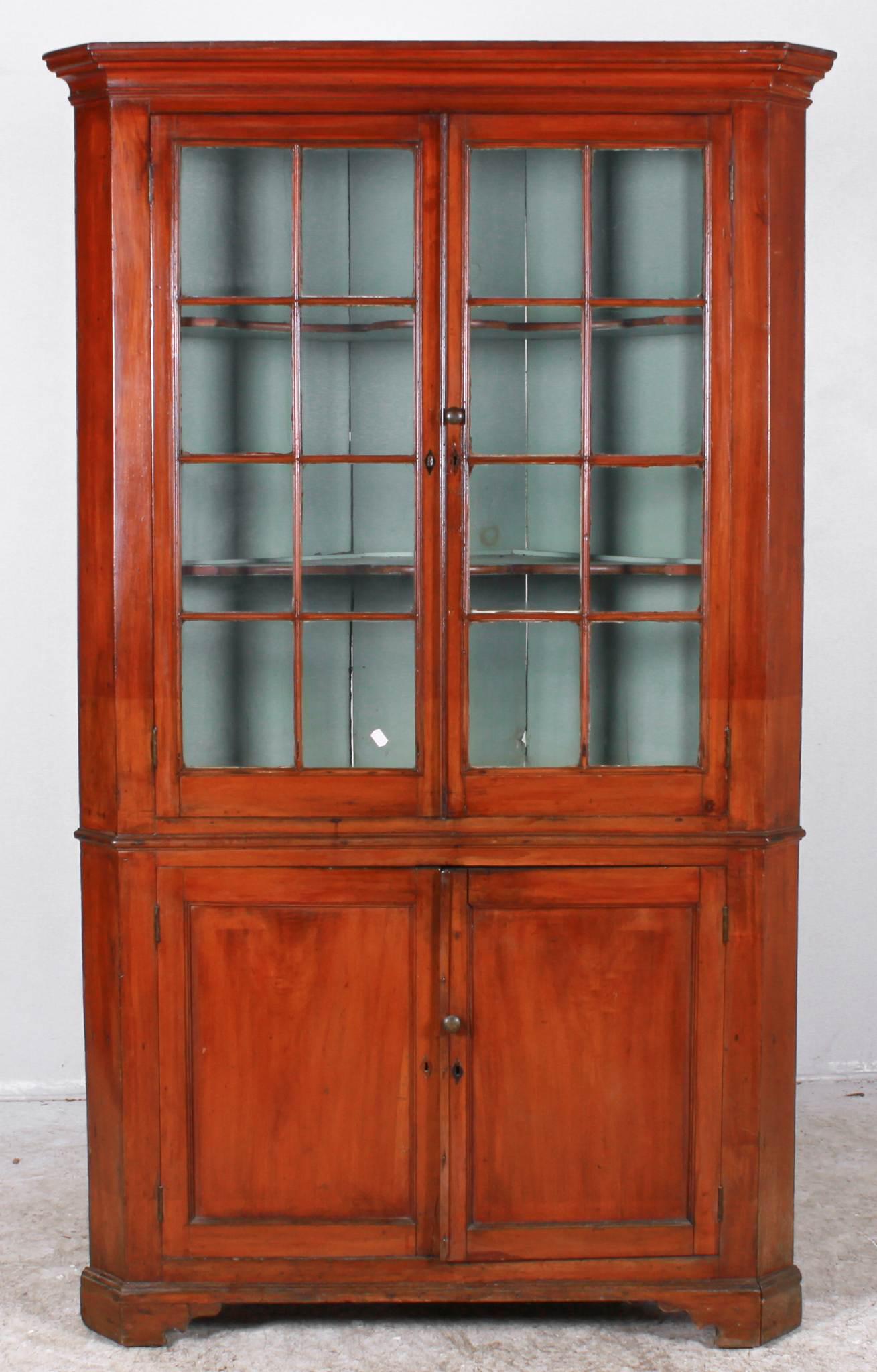 American cherry one pc 16 pane corner cupboard (1 of 5)
