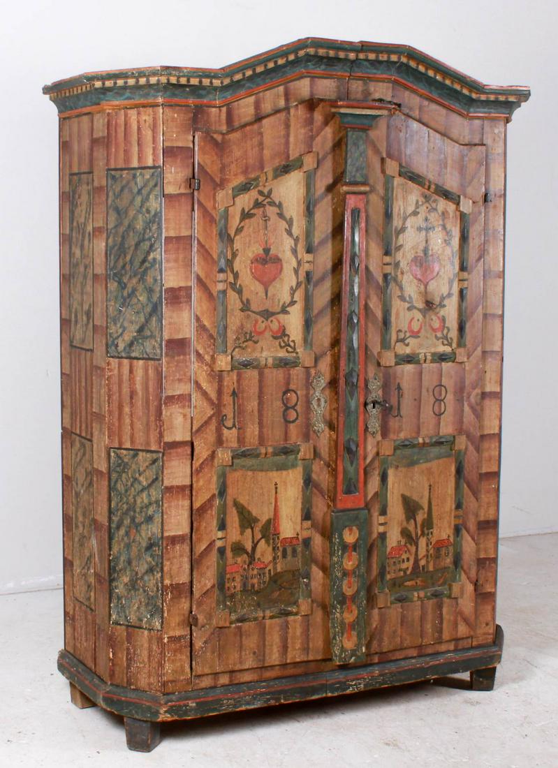 19th c Swiss Painted Schrank, dated 1818 (1 of 5)