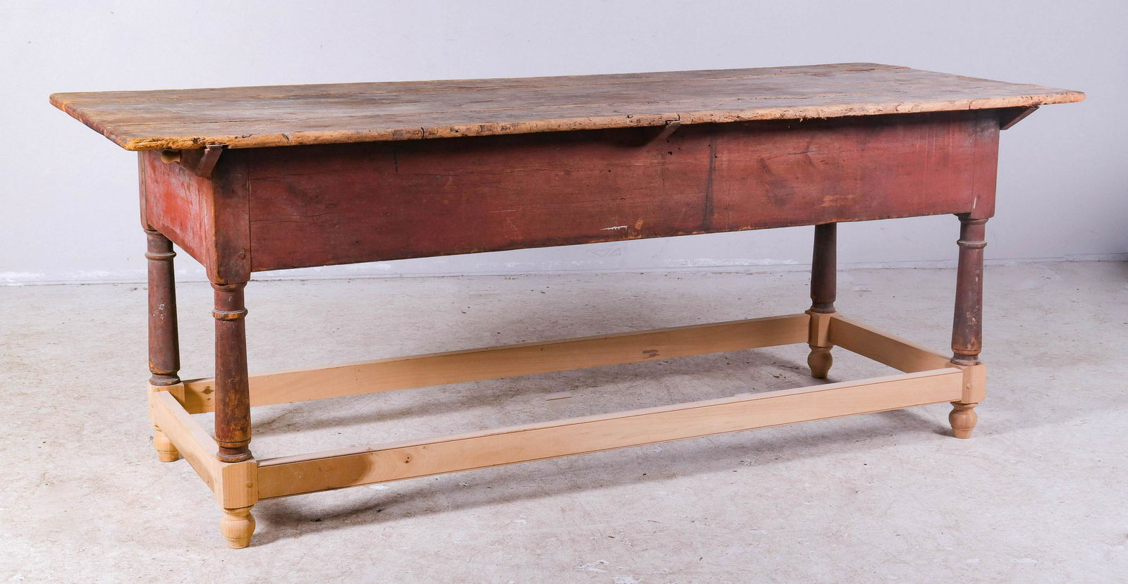 Pine stretcher base farm table (1 of 5)