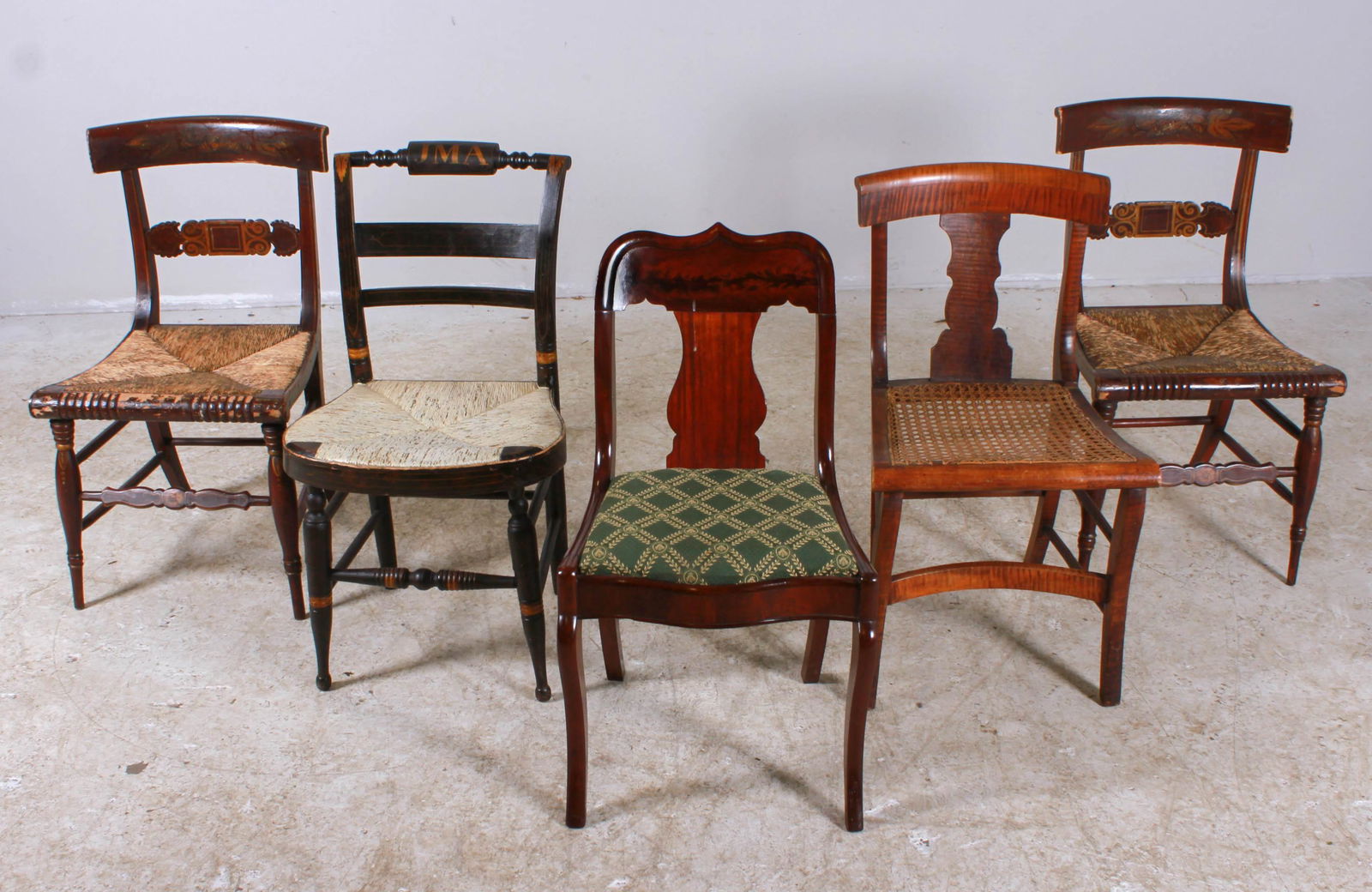 Pair Federal rush seat chairs, (3) single Federal (1 of 1)