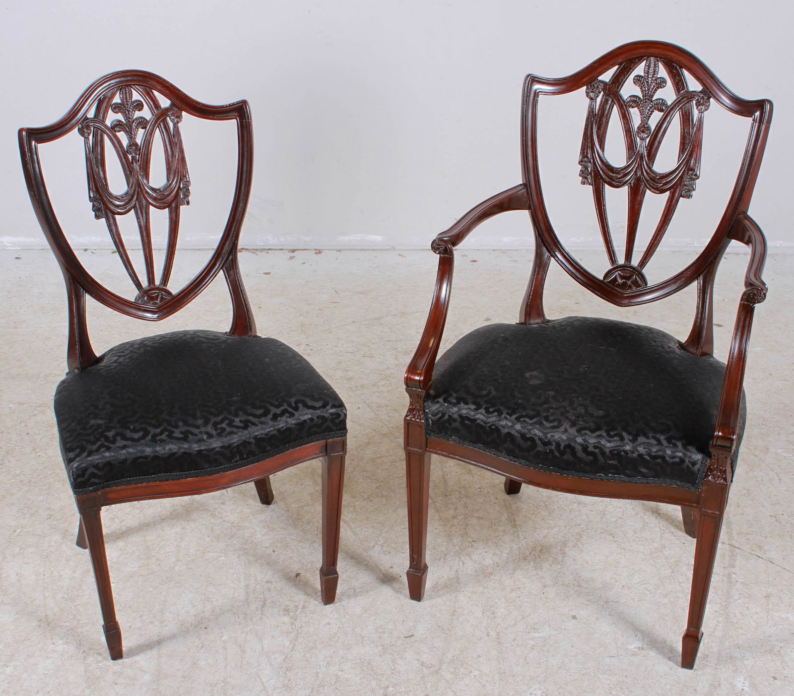 Carved Hepplewhite style side chair and armchair (1 of 1)