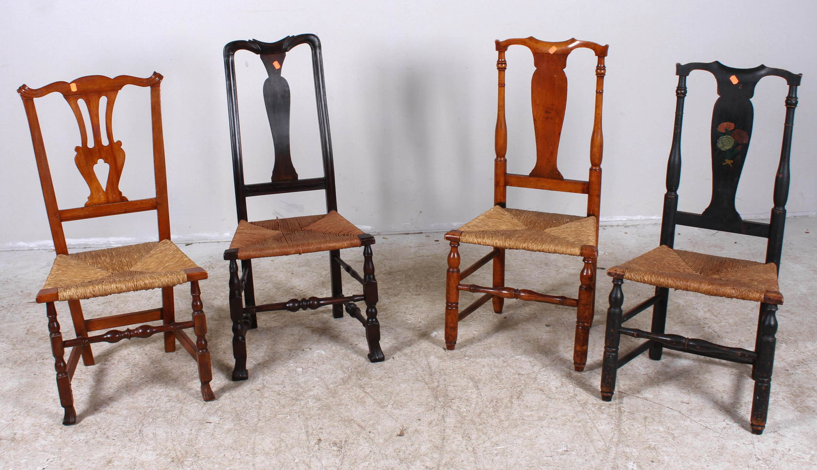 (4) NE QA side chairs with rush seats (1 of 3)