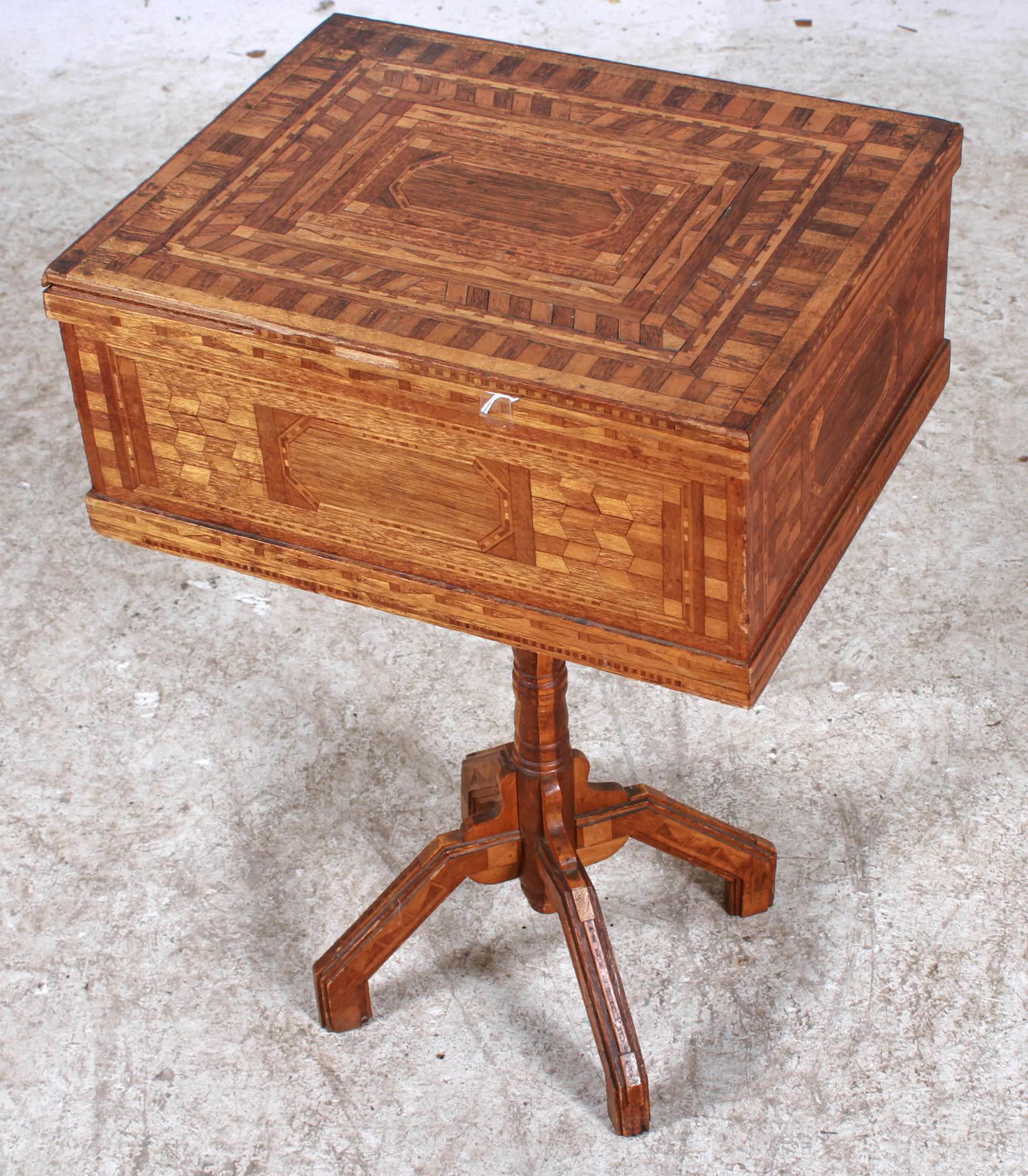 Inlaid tramp art sewing stand (1 of 4)
