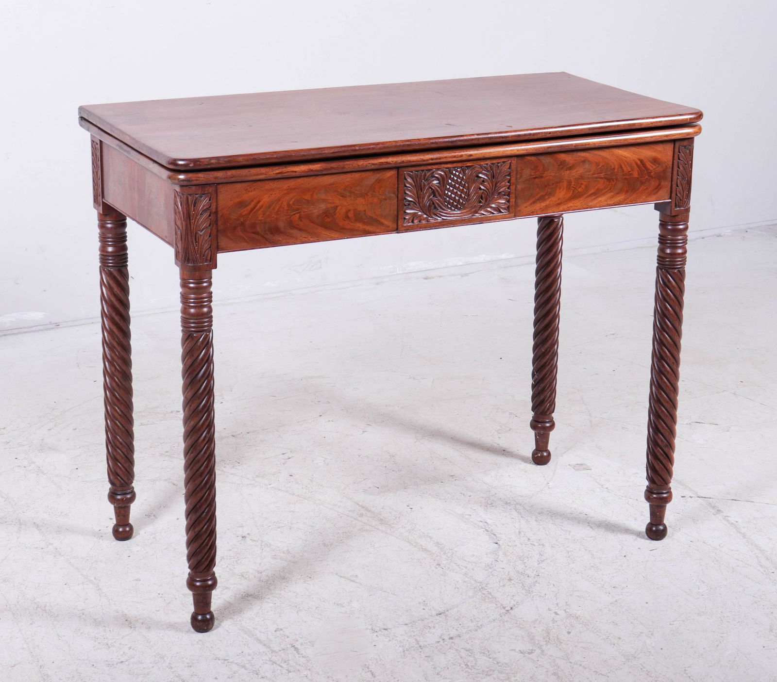 Carved mahogany Federal fold over game table (1 of 5)