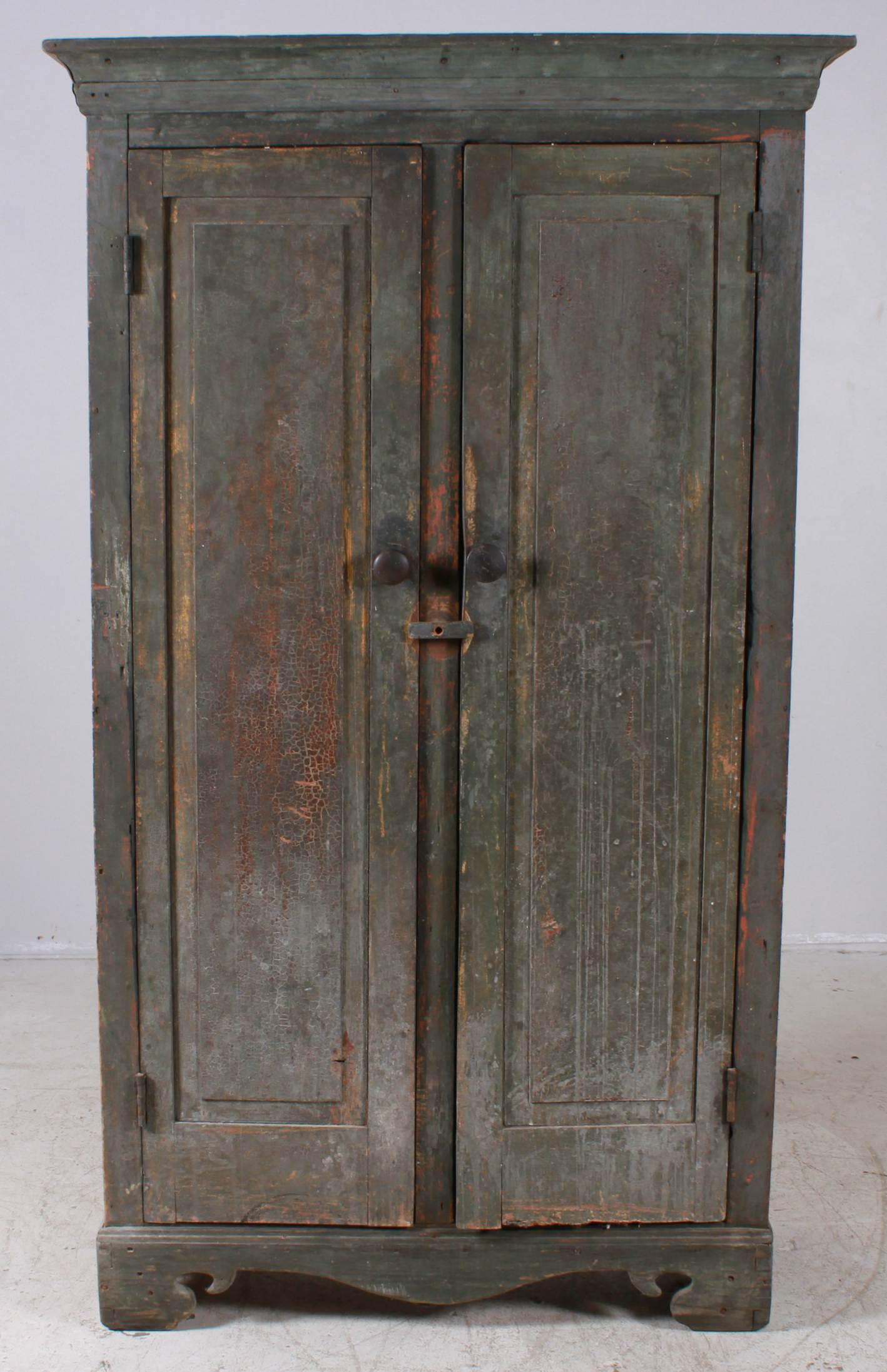 Blue/green painted 2-door wall cupboard, 19th c (1 of 12)