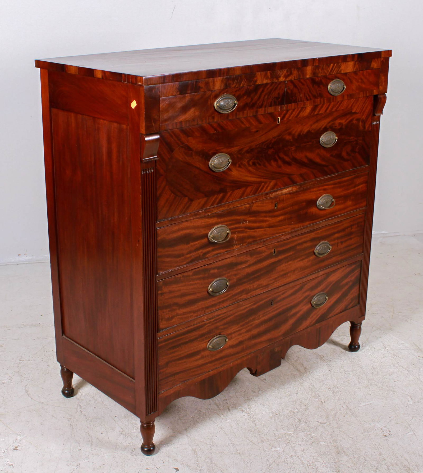 Mahogany Sheraton reverse graduated bureau (1 of 7)