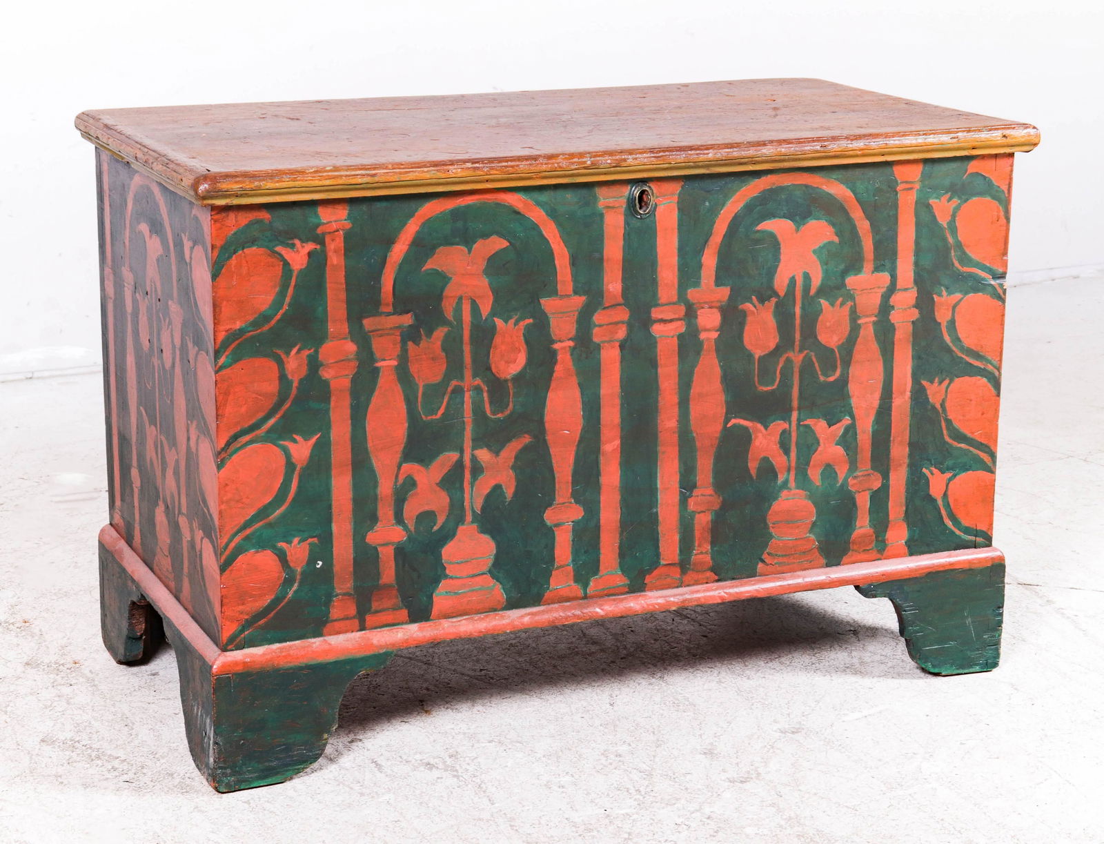 Brown painted pine dovetailed blanket chest (1 of 4)