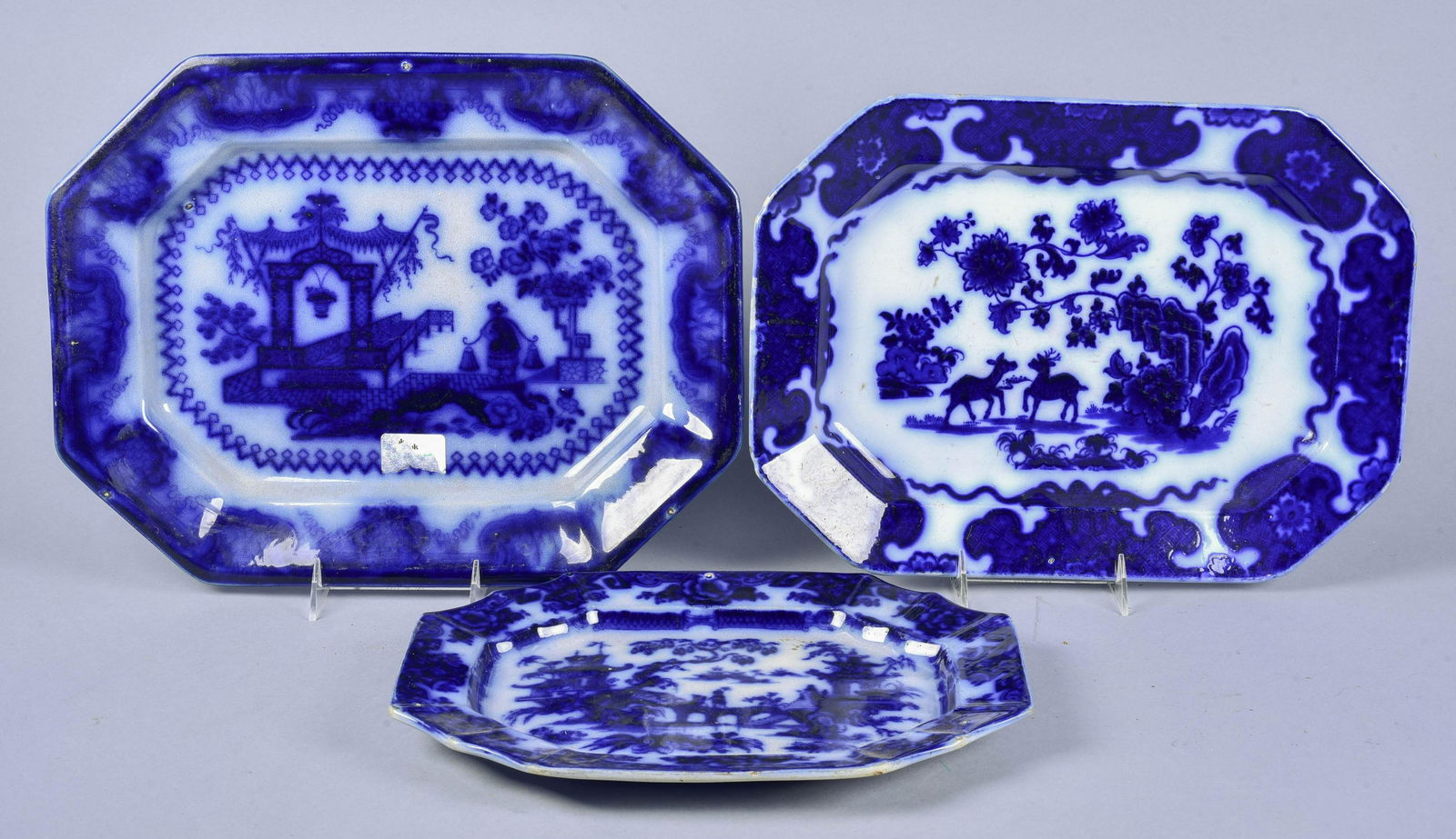 (3) 19th c. Flow Blue Platters (1 of 7)