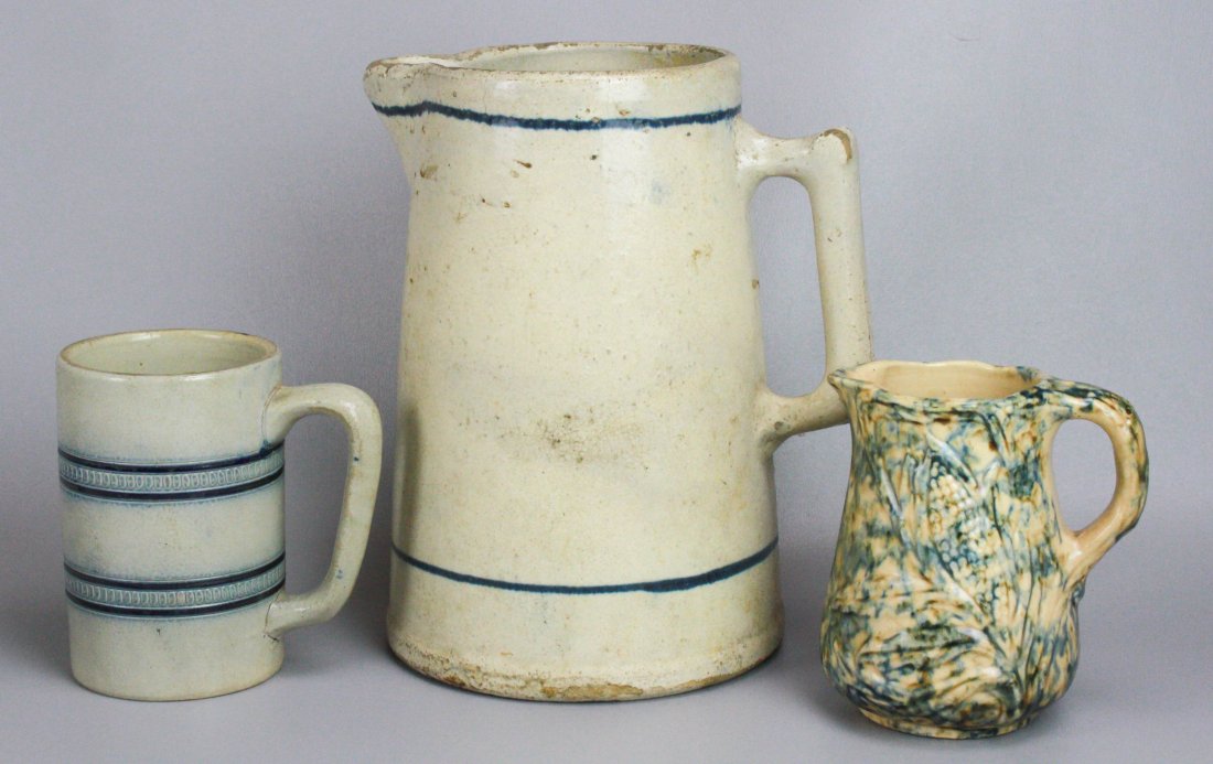(3) Stoneware Pitchers and Mug (1 of 2)