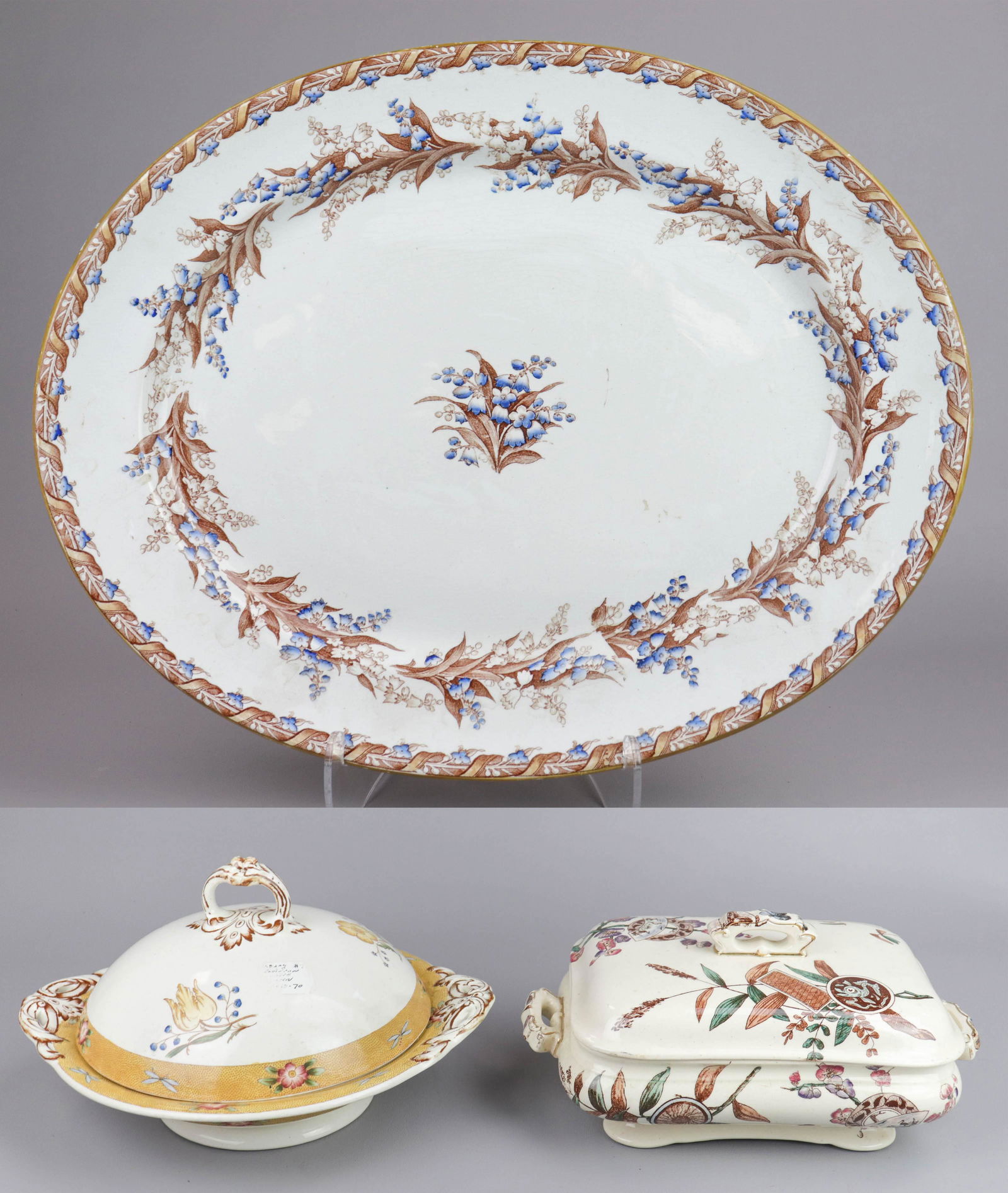 (3) Transfer Decorated Covered Dishes and Platter (1 of 7)