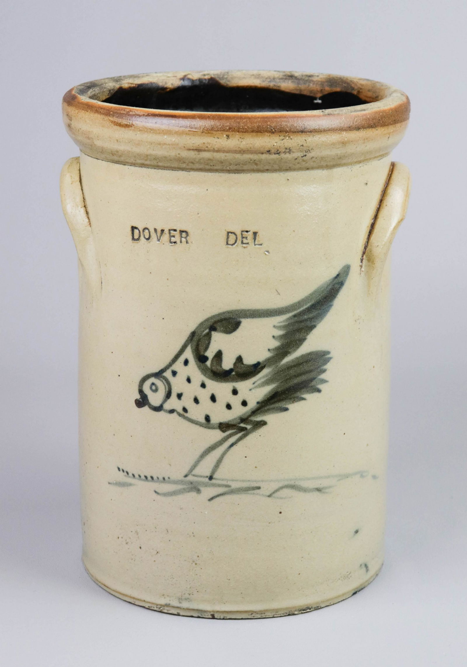 Stoneware Blue Decorated Crock with Chicken (1 of 2)